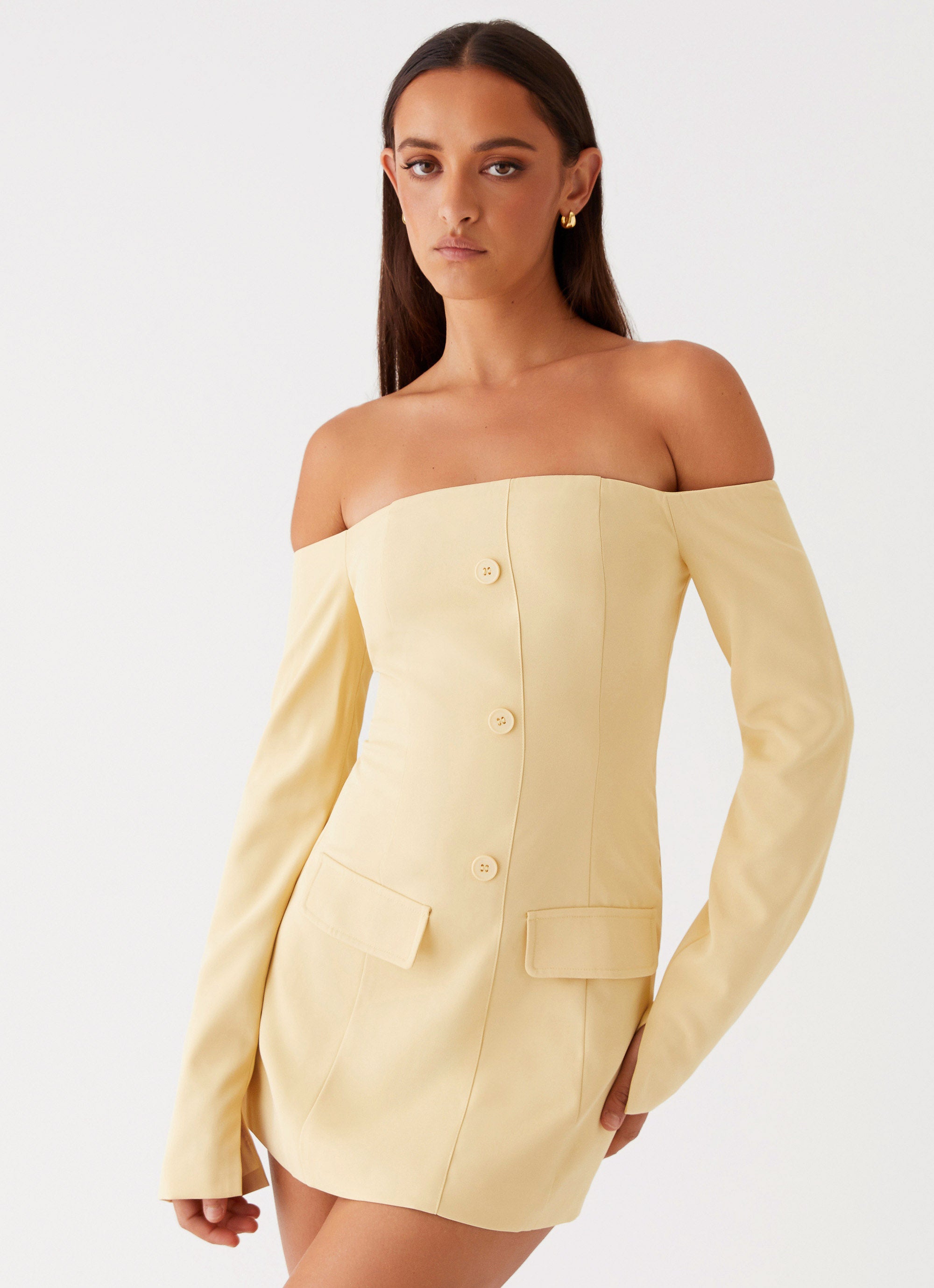 Dominique Blazer Mini Dress in Yellow | Women's Fashion Office Wear & Cocktail Party Outfit