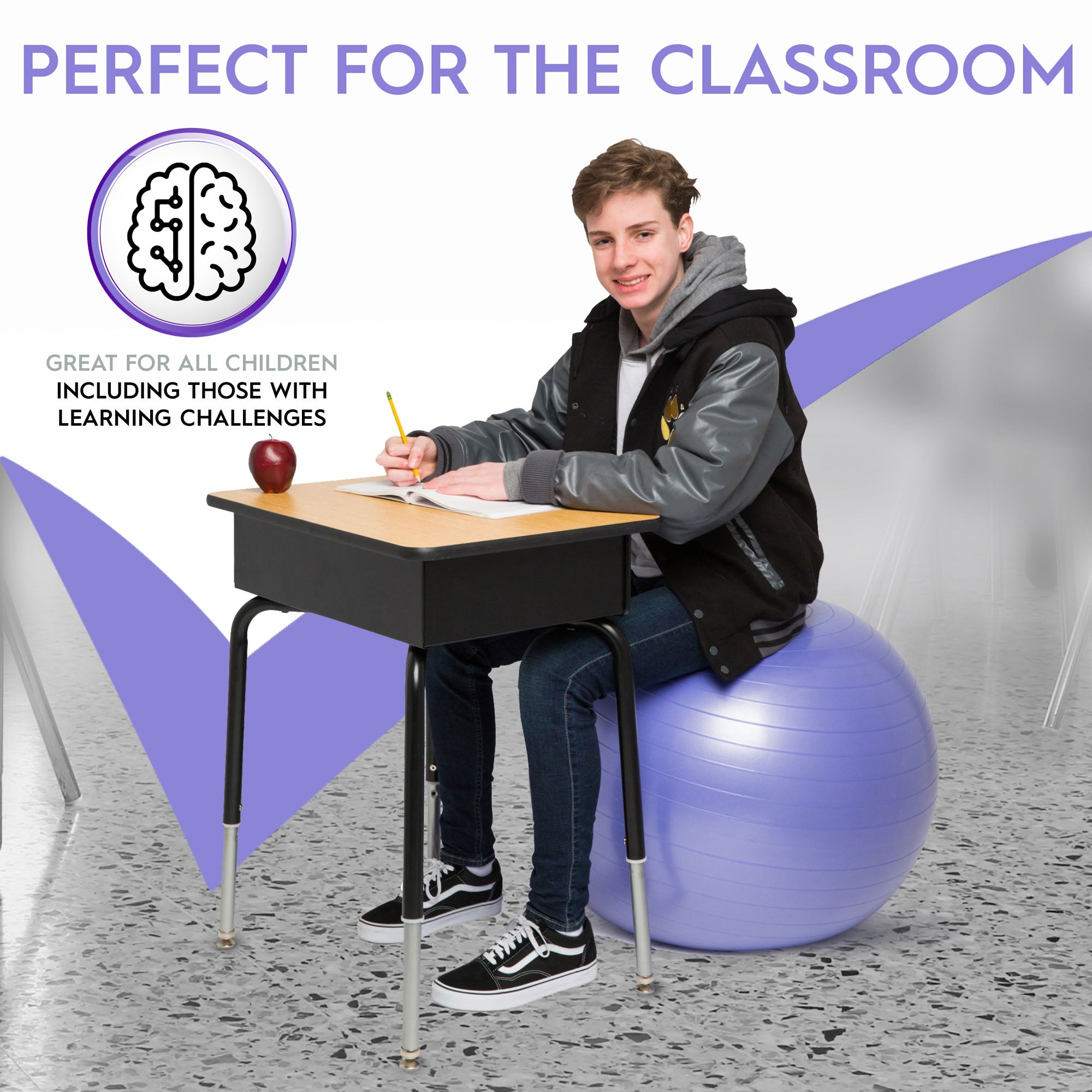 Bouncyband® 65cm Vibrant Purple Balance Ball - Exercise Stability Ball for Home & Office, Improve Posture & Focus - Perfect for Yoga, Pilates, and Active Sitting at Work or School