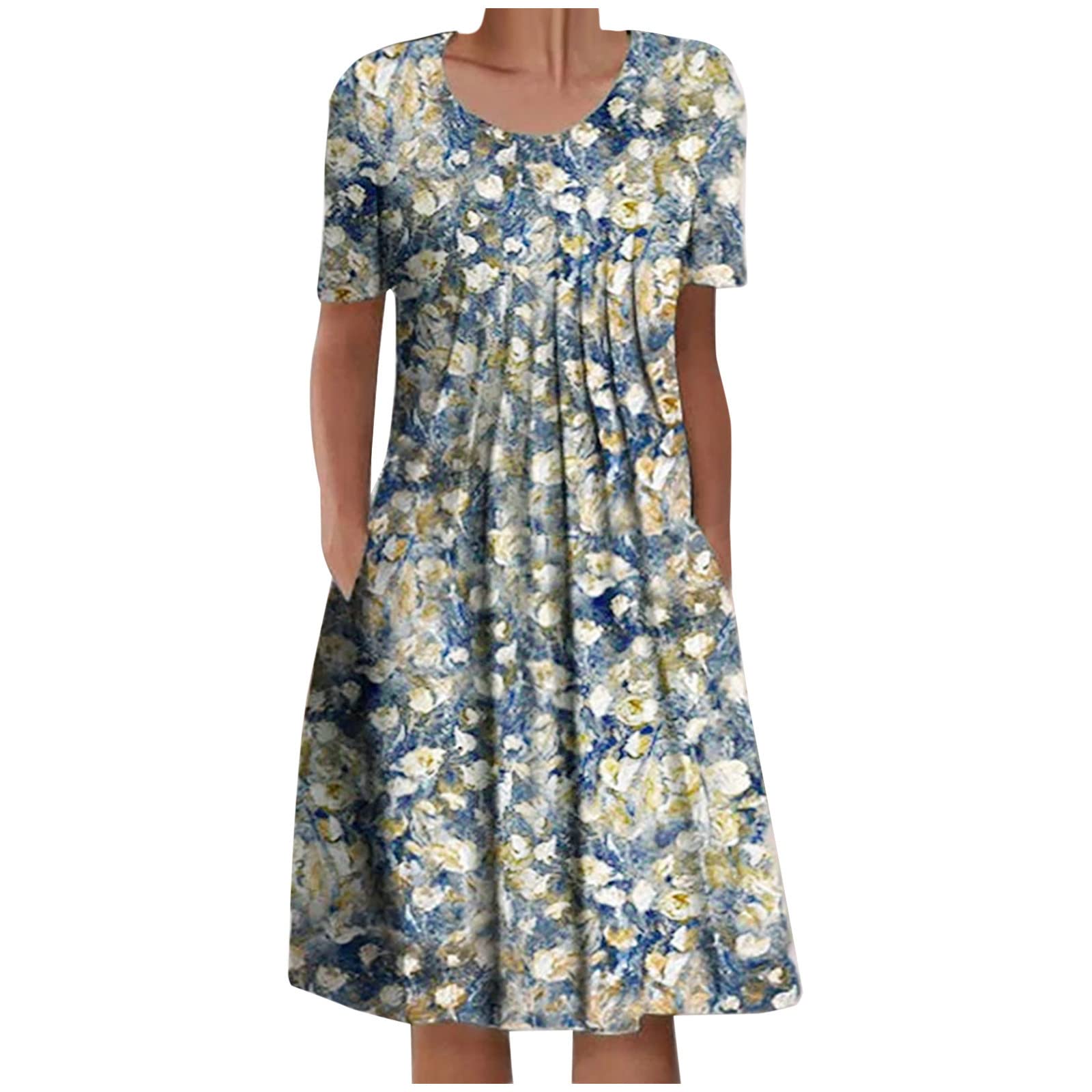 Women's Floral Print Short Sleeve Crewneck Maxi Dress - Casual Summer & Fall Midi Dress for Women | Perfect for Beach Vacations, Date Nights & Office Wear