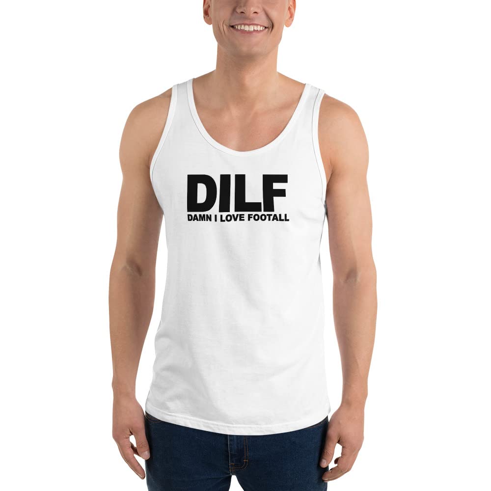 Funny DILF Football Fan Joke Quote Wordplay White Unisex Tank Top - Perfect for Game Day, Sports Events & Casual Wear