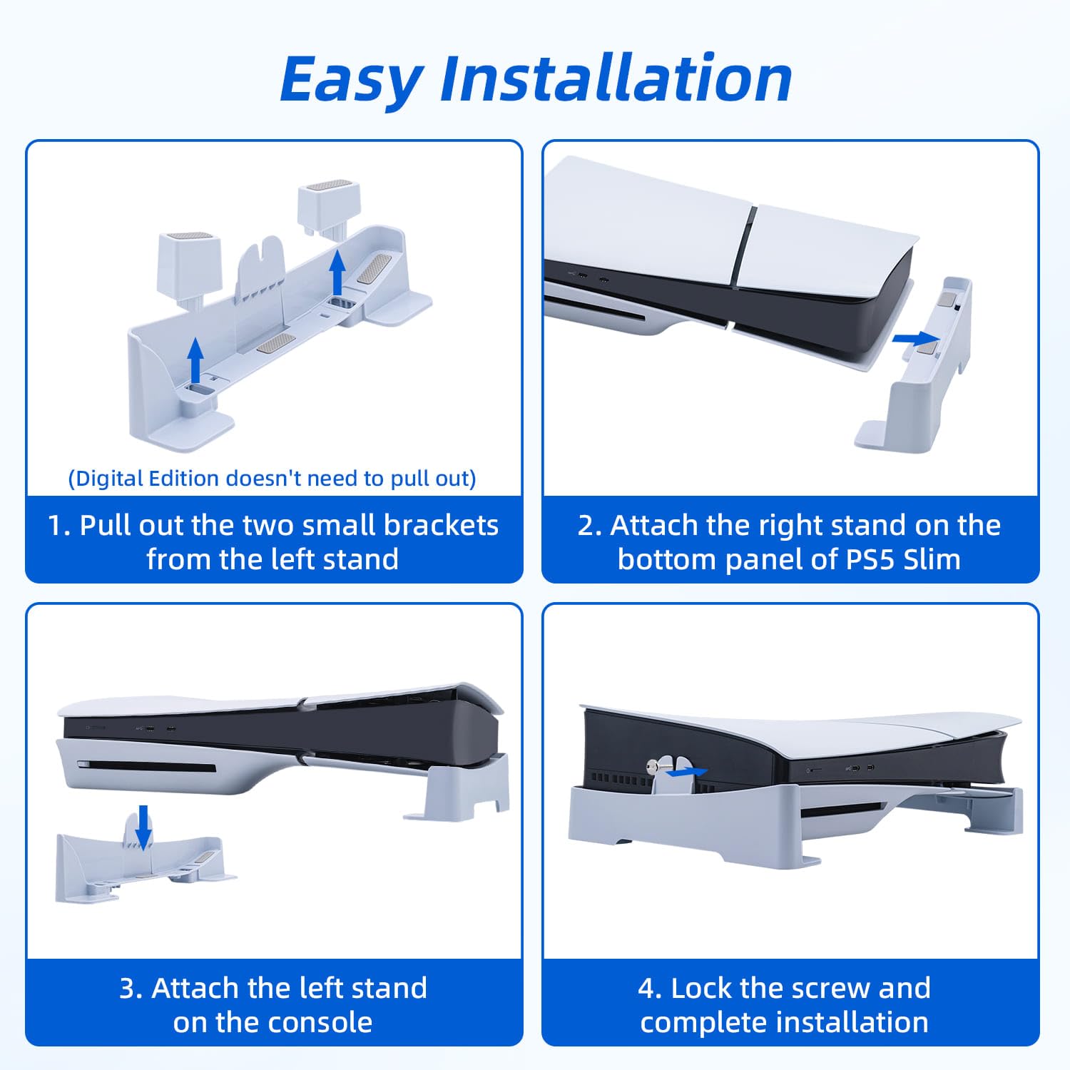 PS5 Slim & PS5 Pro Horizontal Stand Holder - Universal Console Stand Base for Sony PlayStation 5 Slim/Pro (Not for Original PS5) - Perfect for Gaming Setup & Space-Saving Storage