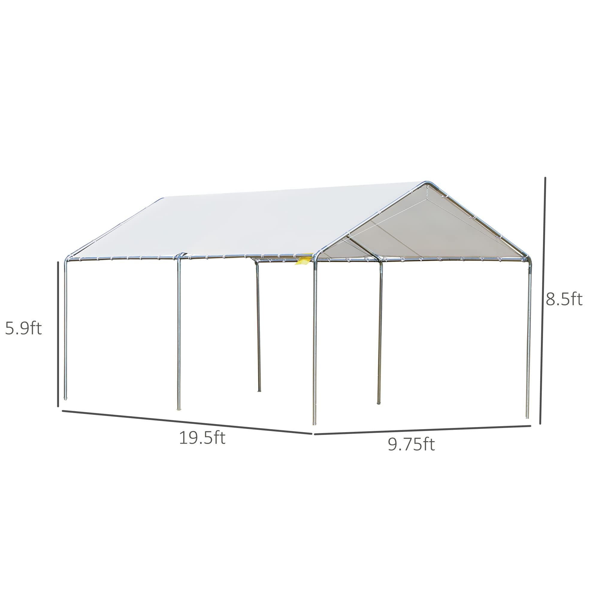 Outsunny 10'x20' Heavy Duty Galvanized Steel Carport Canopy with Anchor Kit & 3 Reinforced Steel Cables - White | Weatherproof Shelter for Cars, Trucks, RVs, Boats & Outdoor Equipment Protection