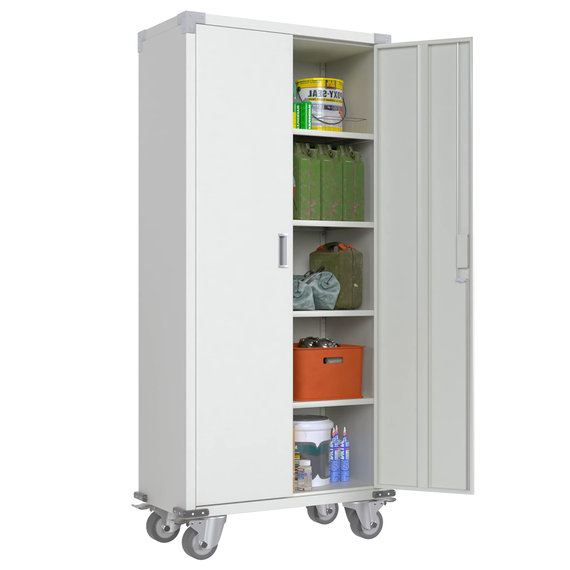 AOBABO 72-Inch Metal Rolling Storage Cabinet with Lock - Heavy Duty Steel Utility Cabinet with 4 Adjustable Shelves for Office, Home, Garage & Kitchen Organization - Easy Assembly Required (White) | Perfect for Storing Tools, Files, Pantry Items & Cleaning Supplies