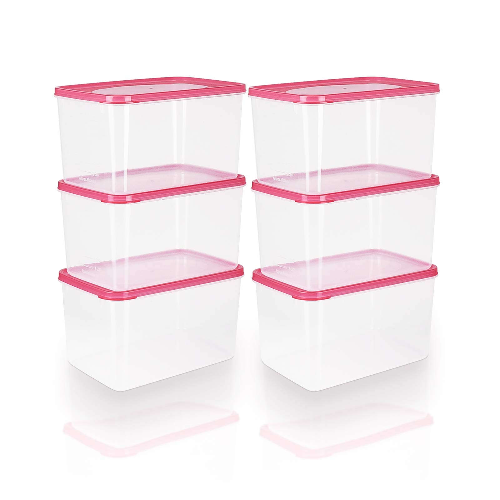 Mengico 6-Piece BPA-Free Plastic Food Storage Containers with Easy-Find Lids - 11.2 Cup Airtight Meal Prep Containers (12 Pieces Total, Pink) - Perfect for Kitchen Organization, Meal Prepping & Leftovers Storage