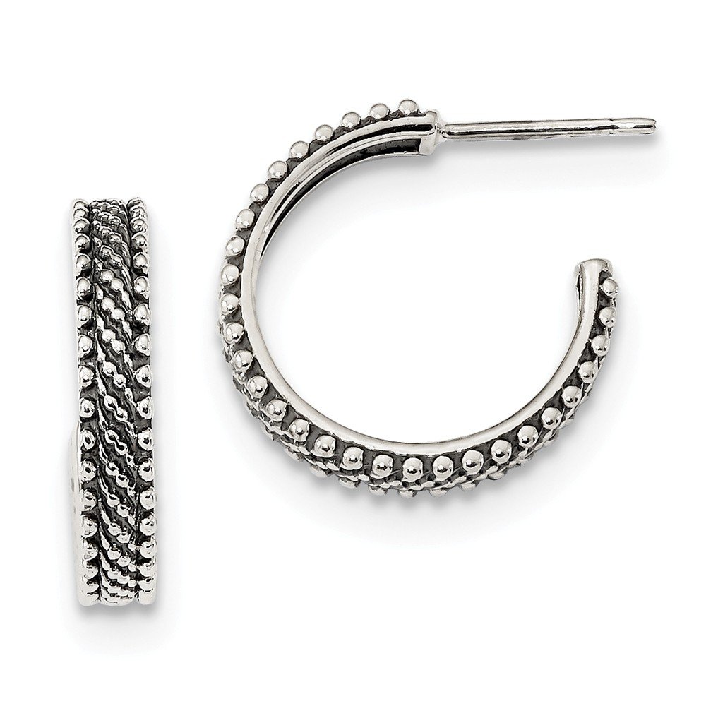 Vintage 925 Sterling Silver Medium Studded Hoop Earrings - 18.2mm Antiqued Silver Hoops for Women, Perfect for Everyday Wear, Parties & Special Occasions