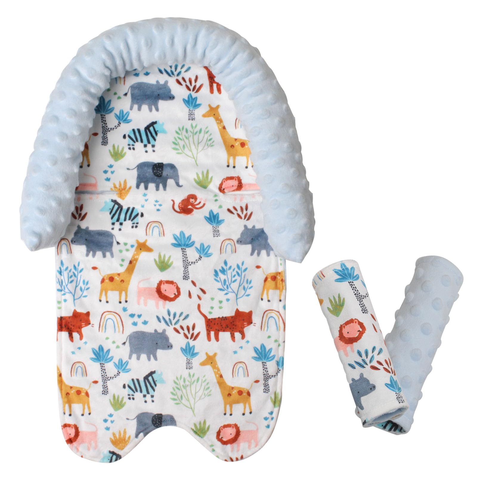 Soft Minky Dot Baby Car Seat Cushion - Infant Head Support & Strap Covers for Strollers, Swings, Bouncers