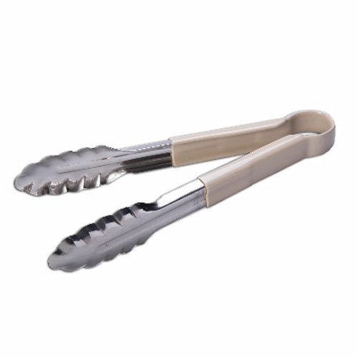Premium 9-Inch Tan Coated Utility Tongs for Cooking, Grilling & Serving - Non-Slip Heat Resistant Kitchen Tongs - Ideal for BBQ, Salad, Pasta & Hot Food Handling