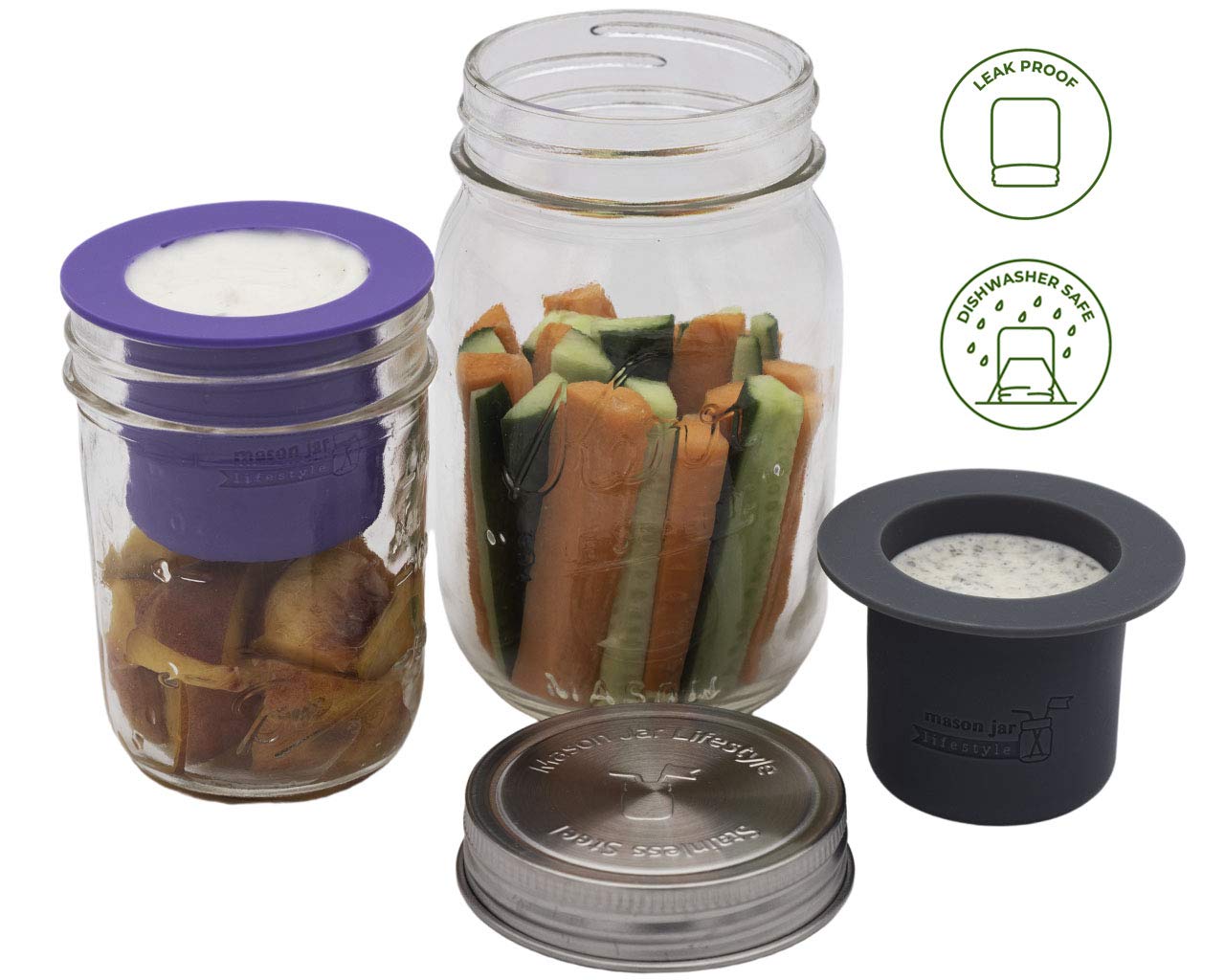 Mason Jar Lifestyle Divider Cup - BPA-Free Plastic Free Bento Lunch Container for Salads, Dips & Snacks | Wide Mouth Leakproof Food Storage | Perfect for Meal Prep, Office Lunch & Picnics (Bright Blue)