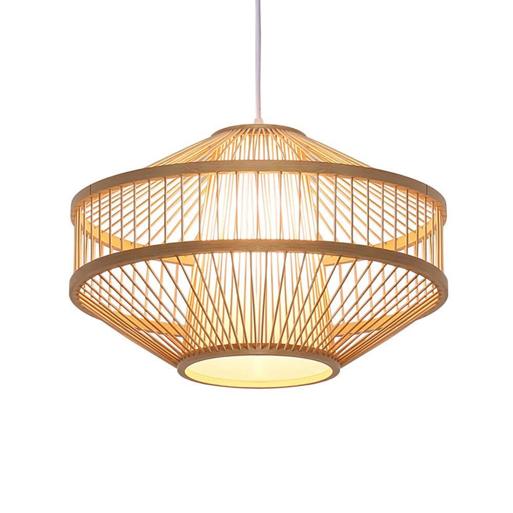 Vintage Japanese E27 Bamboo Chandelier - Handwoven Rattan Pendant Lamp with Woven Shade for Ceiling, Kitchen, Living Room & Dining Room | Eco-Friendly Boho Decor for Cozy Home Lighting