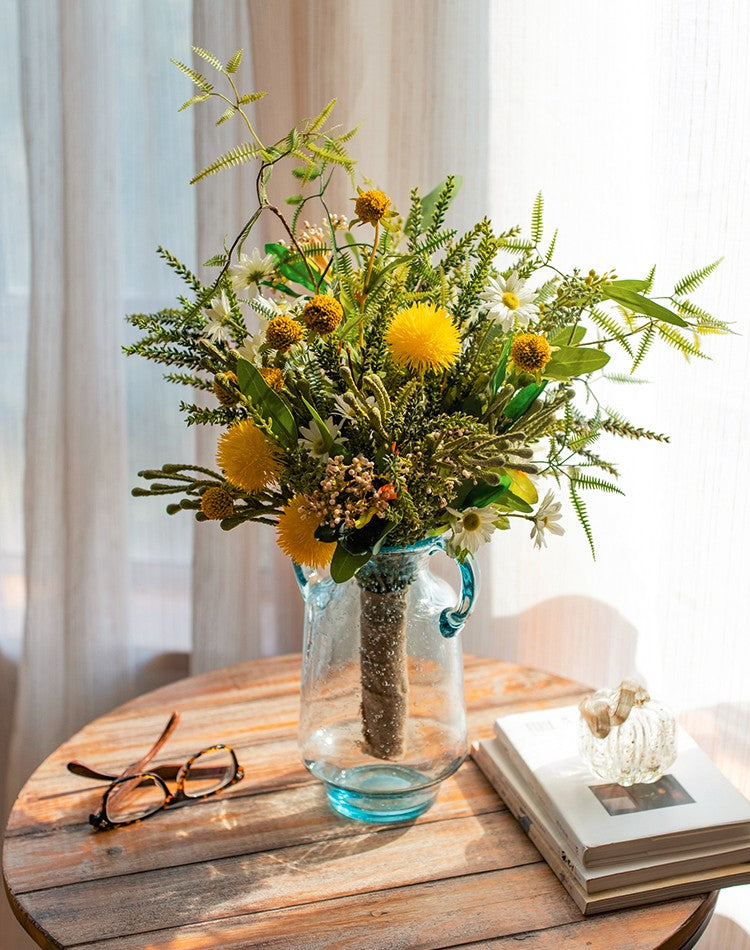 Stunning Modern Artificial Flowers for Dining Room Table - Dandelion, Wheat, Eucalyptus Arrangement | Elegant Home Decor Centerpiece for Weddings, Parties & Interior Design