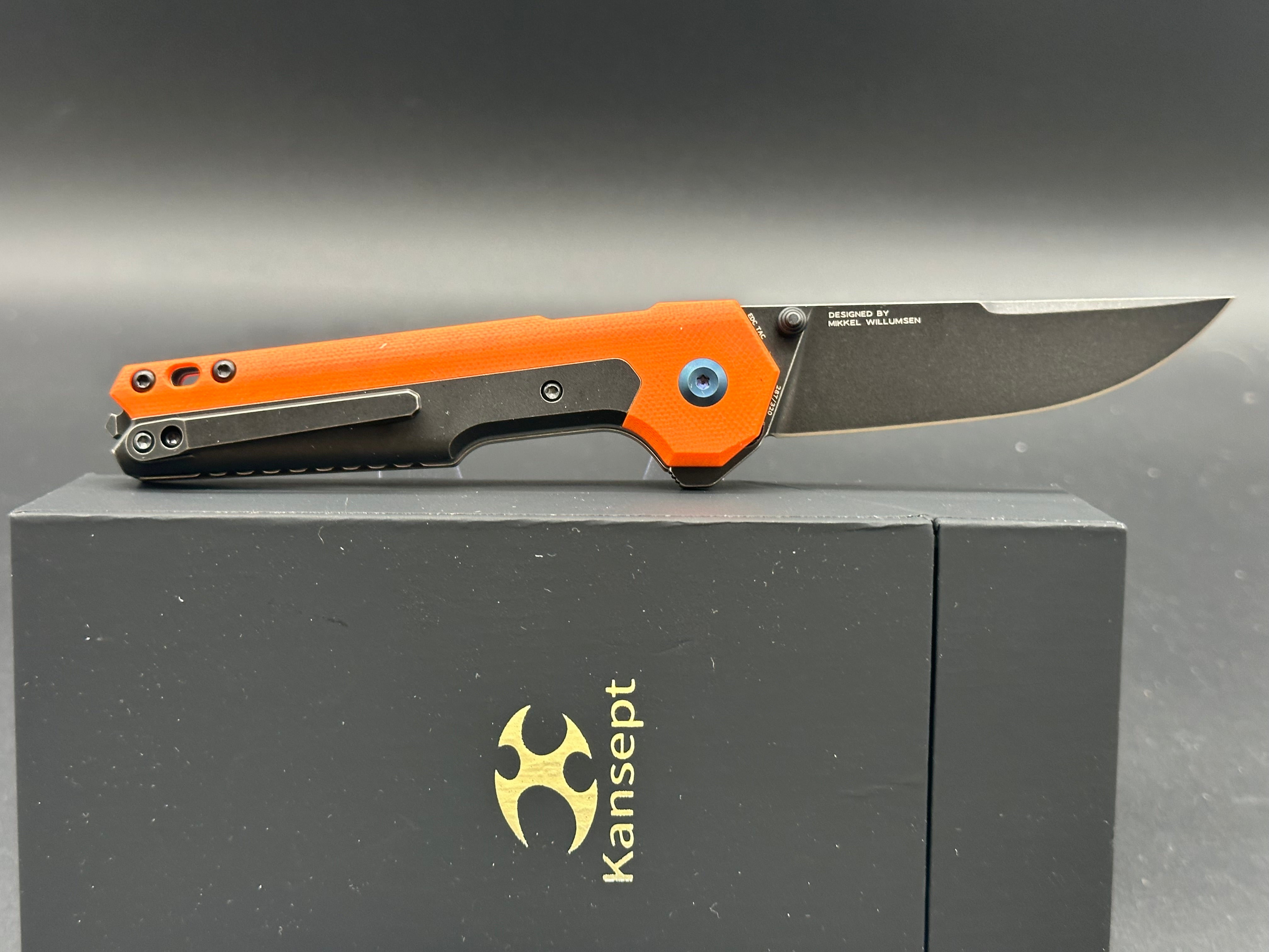Kansept Mikkel Willumsen EDC Tactical Folding Knife - Orange G10 Handle, 3.1