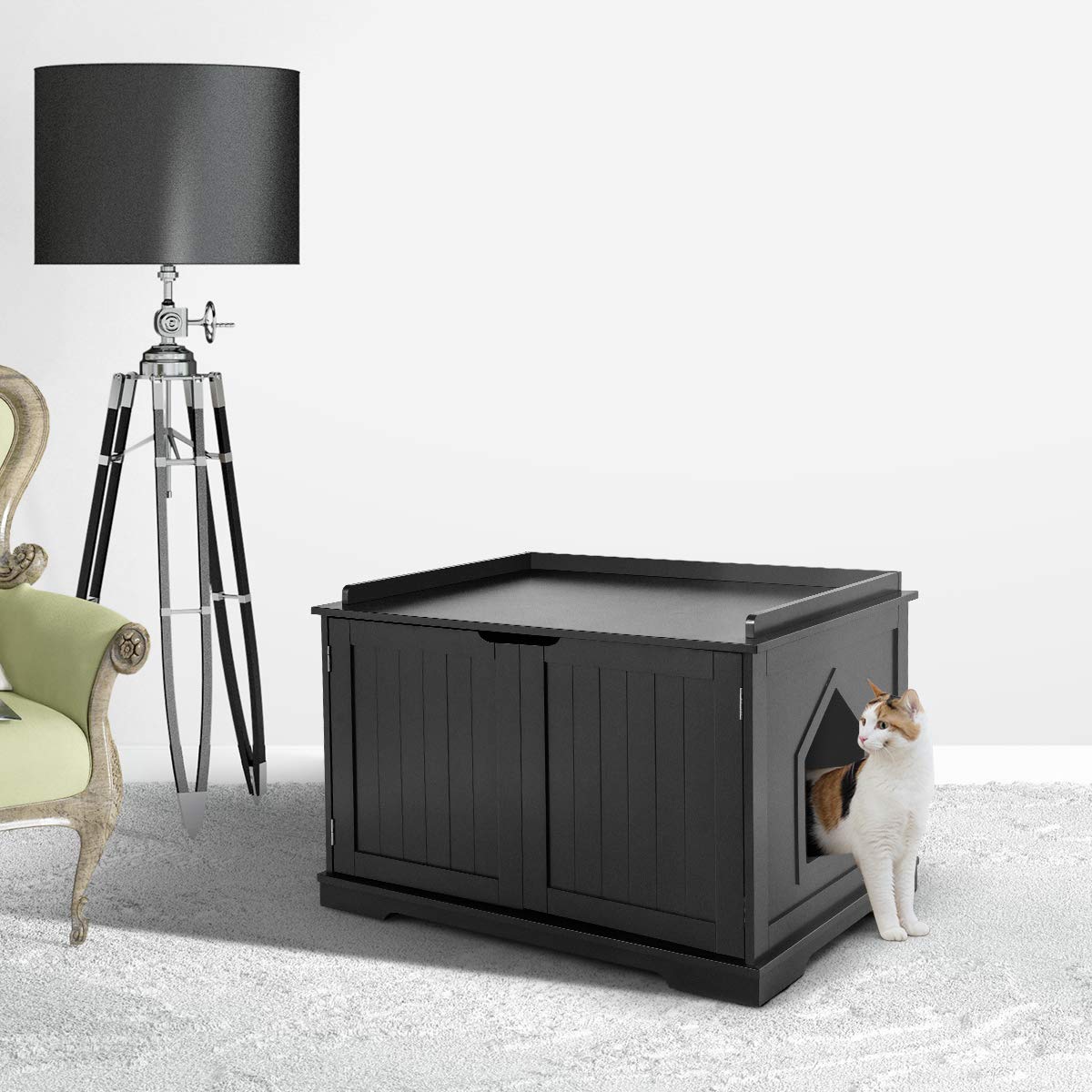 Wooden Cat Litter Box Enclosure - Hidden Litter Box Furniture with Door & Removable Divider, Cat Washroom Bench Cabinet for Home Decor | Perfect for Small Spaces & Multi-Cat Households