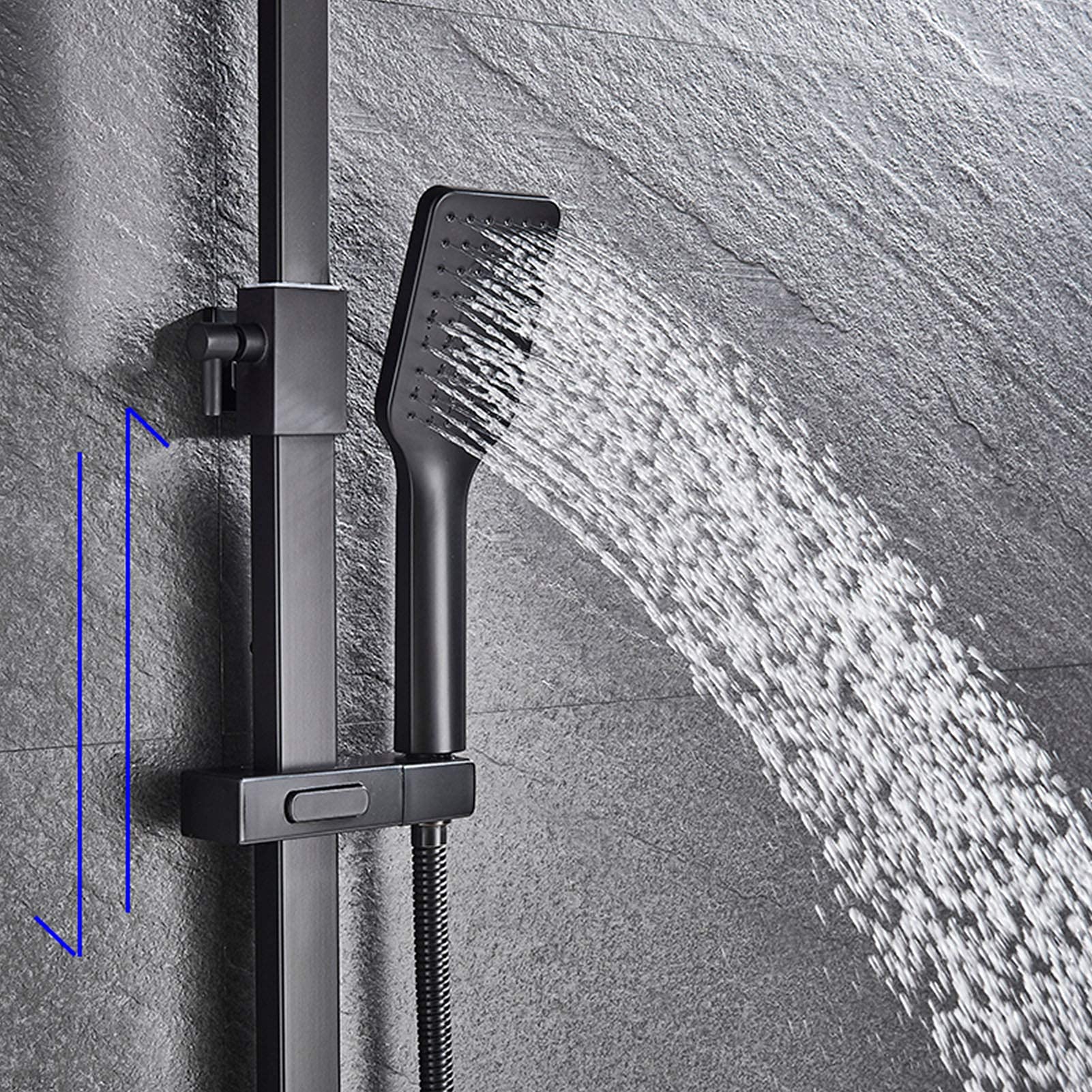 Premium Matte Black Rain Shower System - Exposed Rainfall Shower Faucet Set with Adjustable Slide Bar & 3-Function Mixer Taps for Modern Bathroom Upgrade | Perfect for Spa-Like Experience in Master Bath or Guest Bathroom