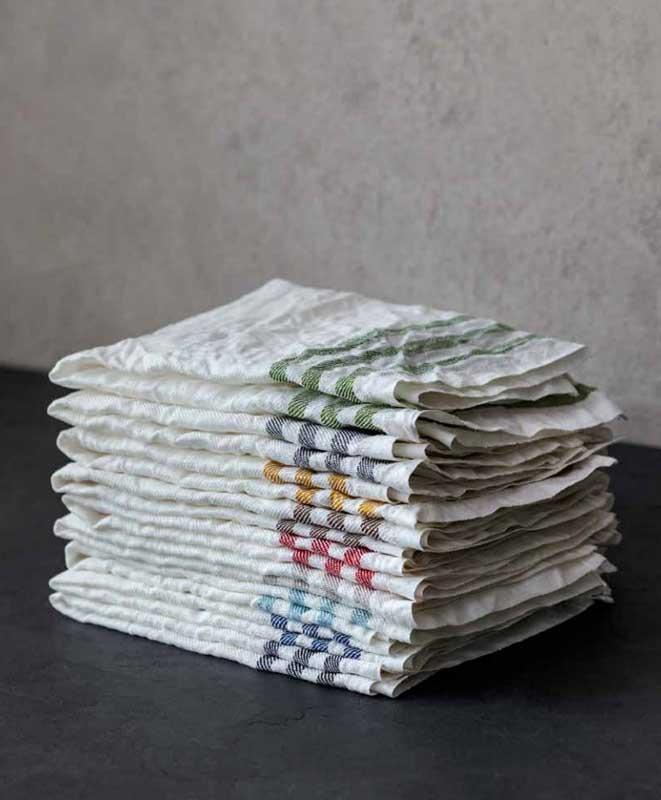 Premium 2-Pack Linen Kitchen Towels 50x70 cm - Beige/Ochre Striped - Absorbent & Quick-Drying for Cooking, Baking & Dish Drying