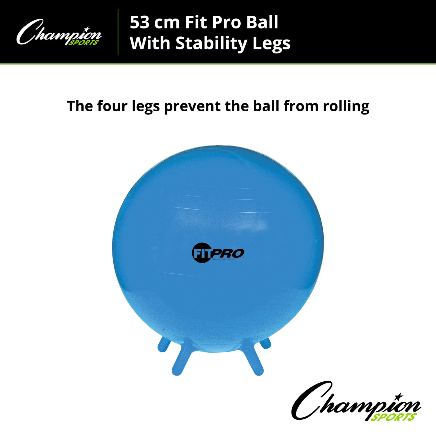 Champion Sports FitPro Stability Leg Exercise Ball 55cm - Royal Blue for Yoga, Pilates & Home Workouts - Improve Balance & Core Strength
