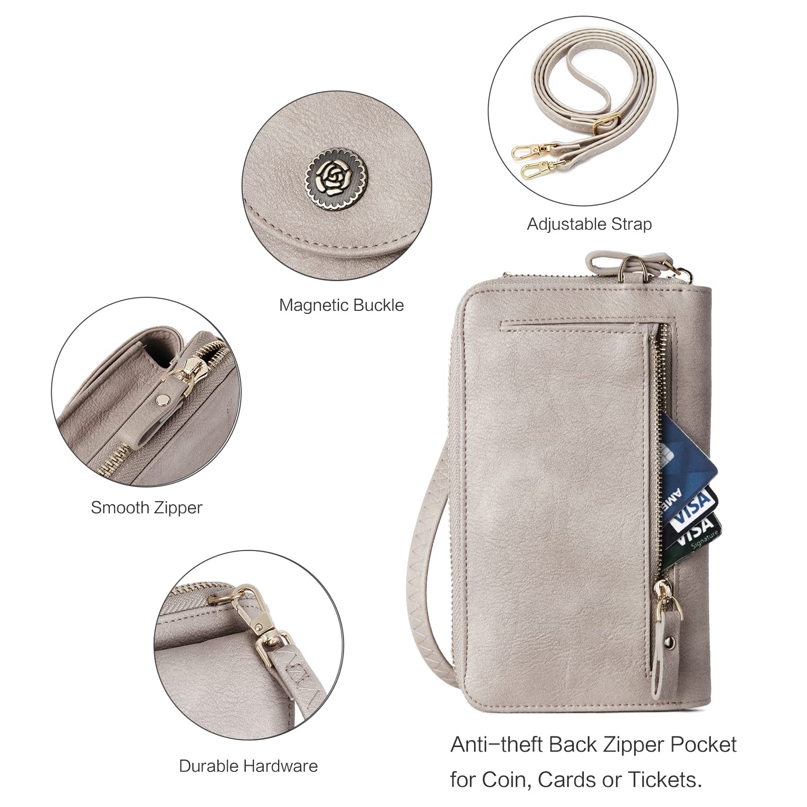 BROMEN Vegan Leather Crossbody Phone Purse for Women - Small Cell Phone Wallet with Credit Card Holder - Perfect for Travel, Shopping & Everyday Use