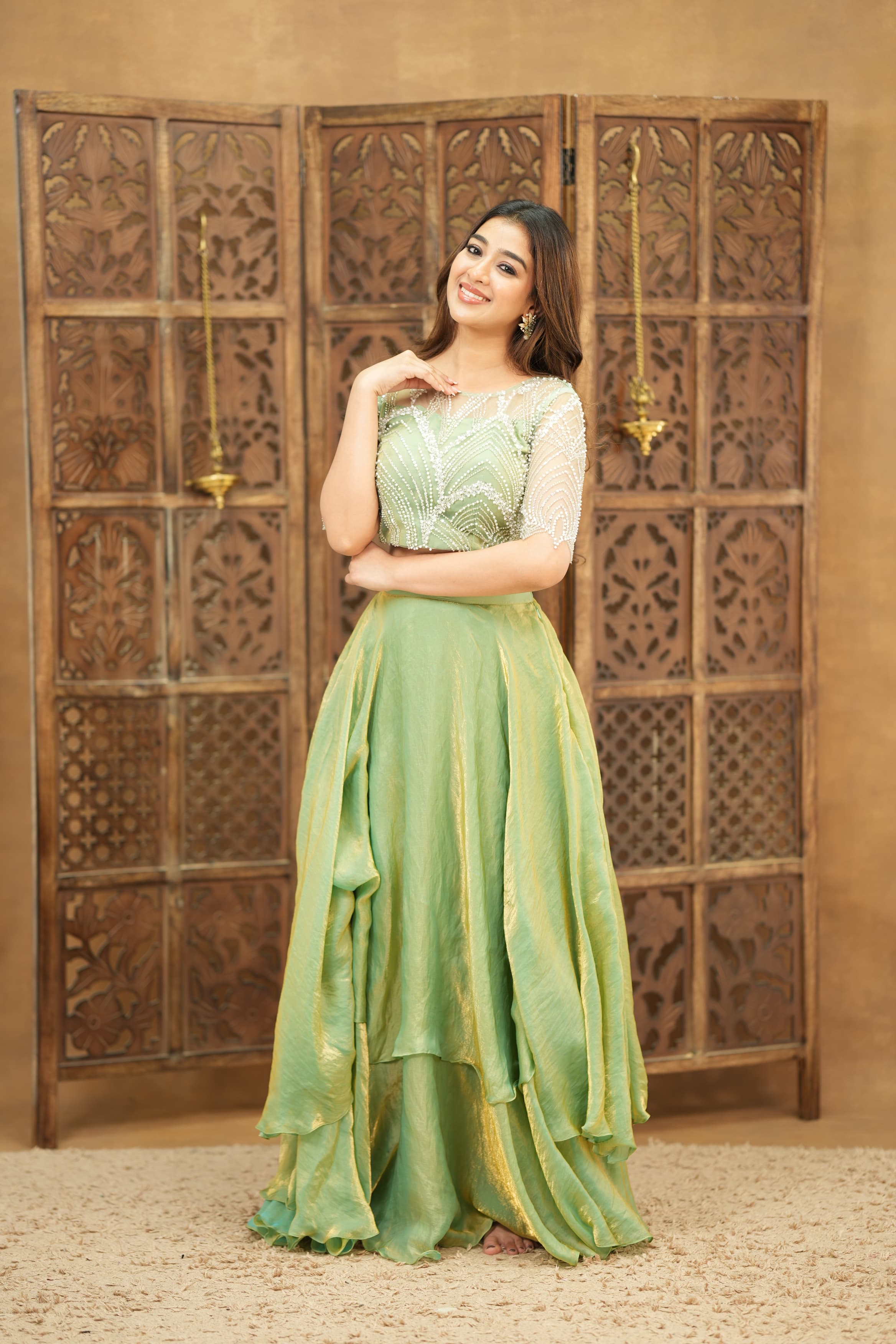 DD730 Ira Premium Pearl Sequence Crop Top and Skirt Set - Elegant Party Outfit for Women, Perfect for Weddings, Prom, and Special Occasions