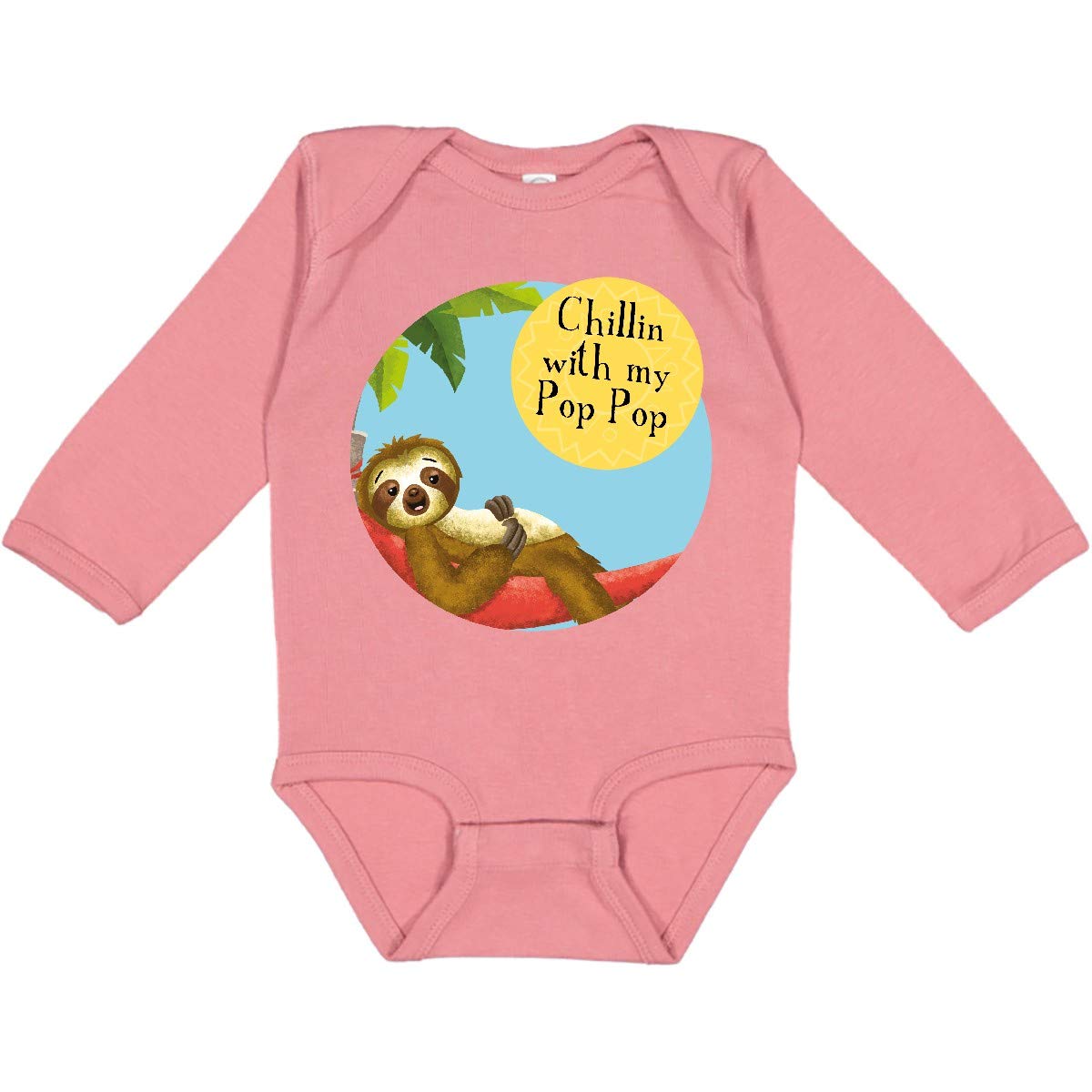 Inktastic Sedrick Sloth Chillin with Pop Pop Long Sleeve Baby Bodysuit - Cute Animal Graphic Onesie for Infants & Toddlers | Perfect for Family Photos, Playtime & Casual Outings