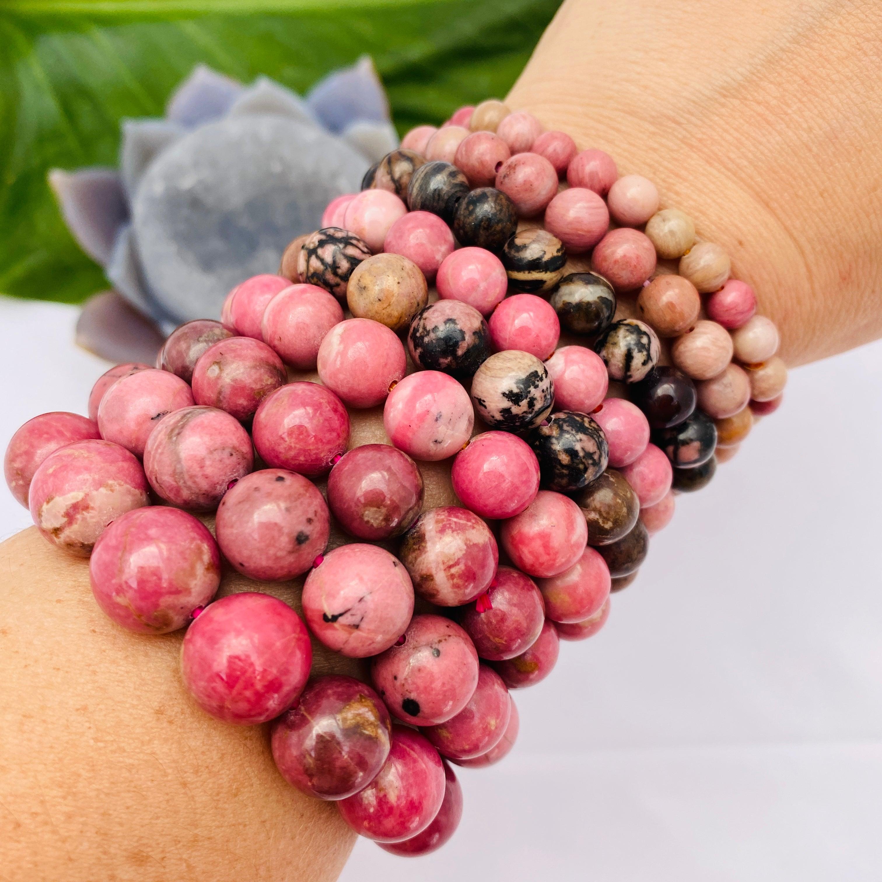 Natural Rhodonite Gemstone Bracelet for Women - Healing Crystal Jewelry for Stress Relief & Emotional Balance | Perfect for Meditation, Yoga & Spiritual Gifts