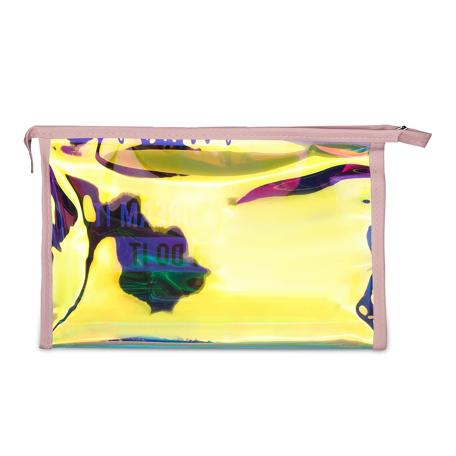 NFI Essentials Glossy Makeup Pouch for Women - Stylish Cosmetic Bag for Makeup Accessories Storage - Light Pink Makeup Organizer for Girls - Perfect for Travel, Home & Daily Use