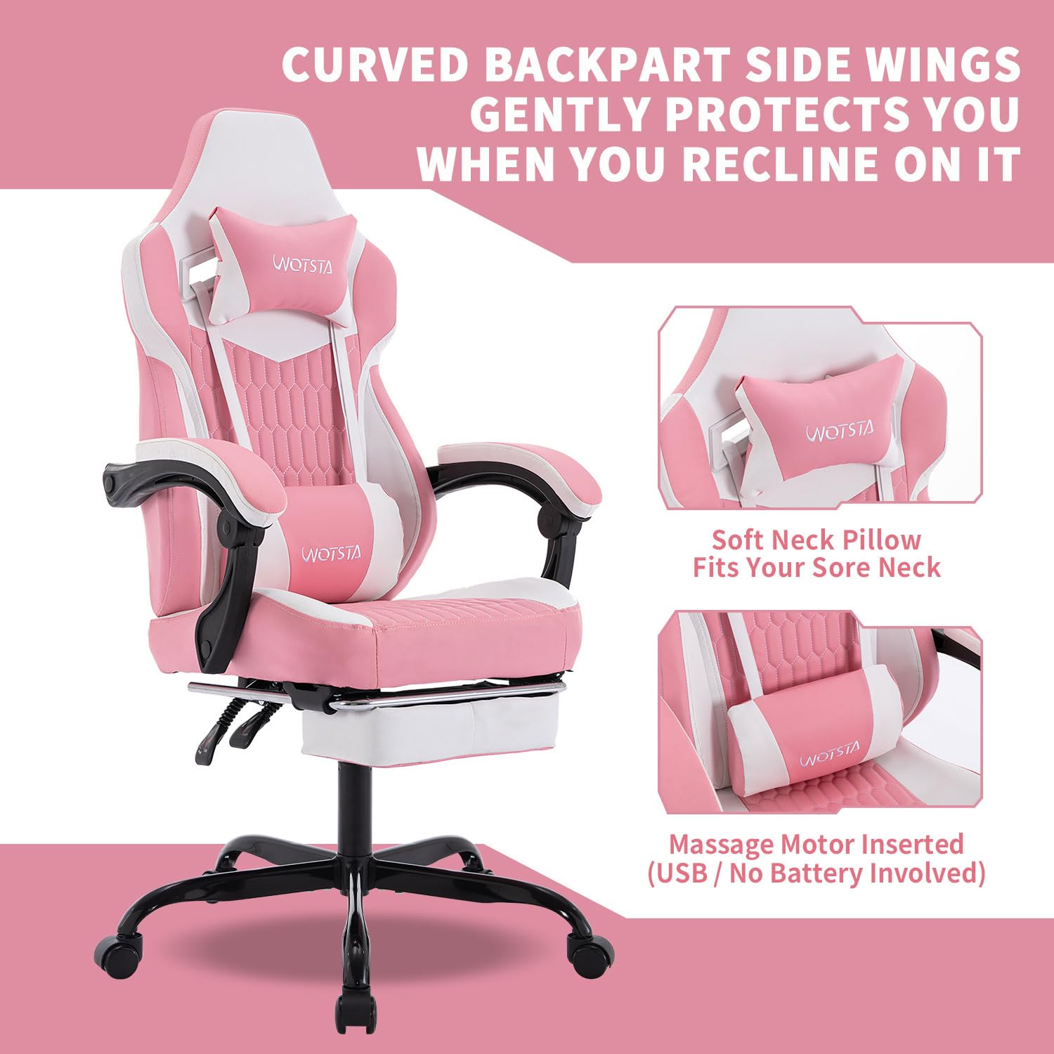 Ergonomic High Back Gaming Chair with Footrest & Adjustable Headrest - Racing Style PVC Leather Gamer Chair with Lumbar Support for Office & Home Use - Perfect for Long Gaming Sessions & Work Comfort (Pink)