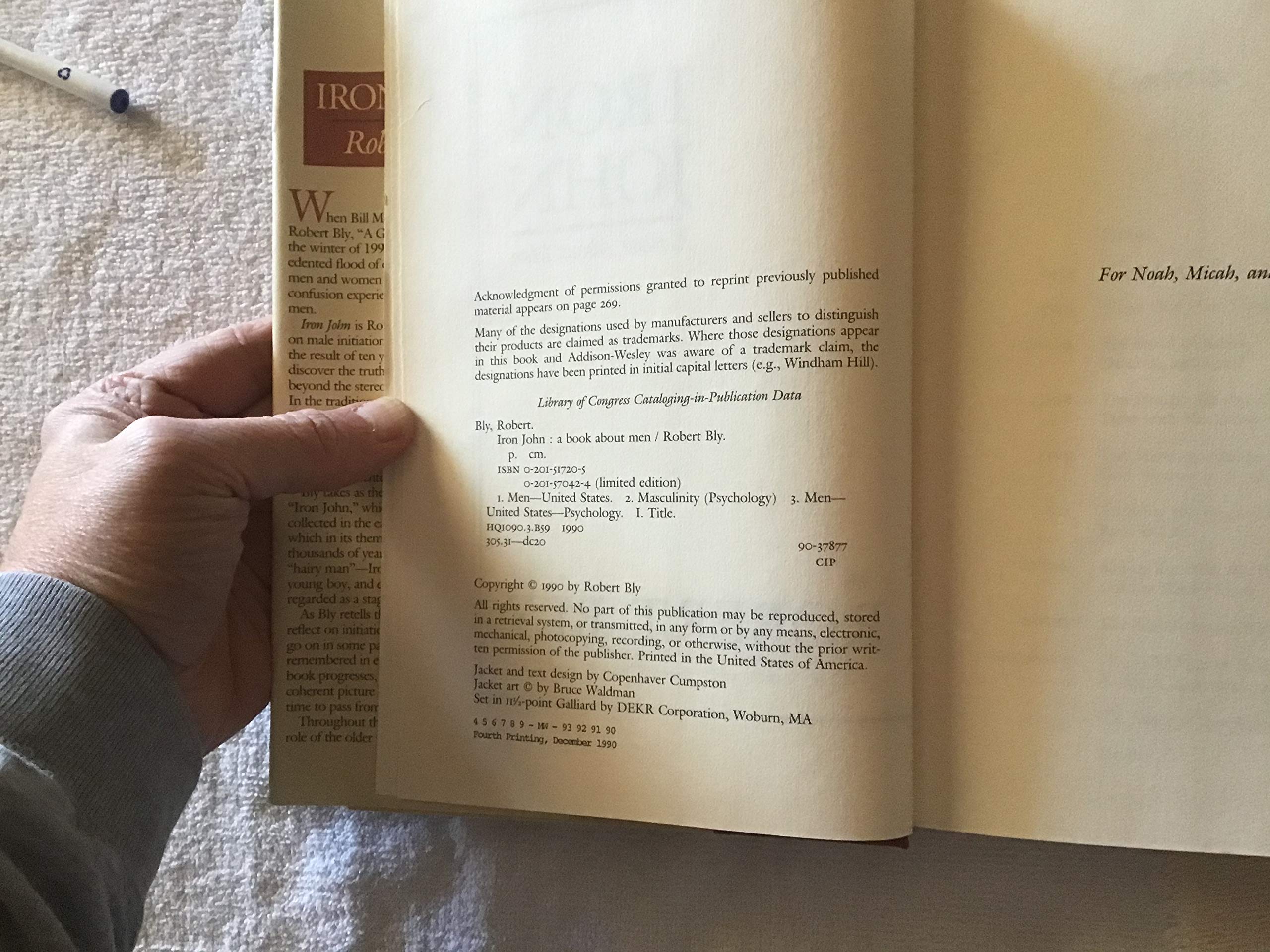Iron John: A Book About Men by Robert Bly - Hardcover 1990 Edition | Masculinity Exploration & Men's Self-Help | Perfect for Men's Groups, Therapy & Personal Growth