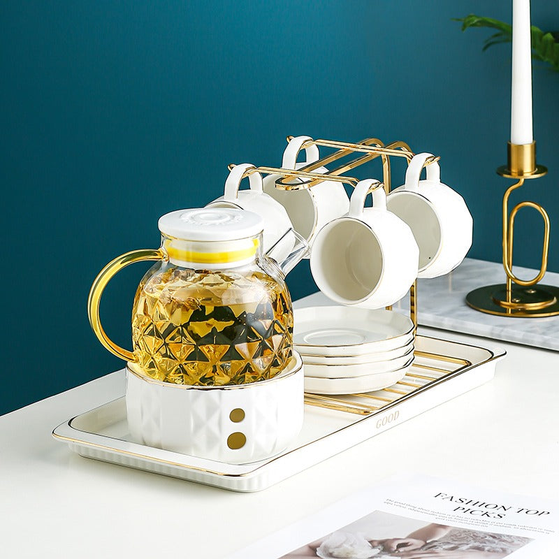 Premium English Afternoon Tea Set with Stainless Steel Warmer - Elegant Porcelain Teapot & Cups for Home, Office, or Gifting - Perfect for Tea Parties, Bridal Showers & Relaxing Afternoons