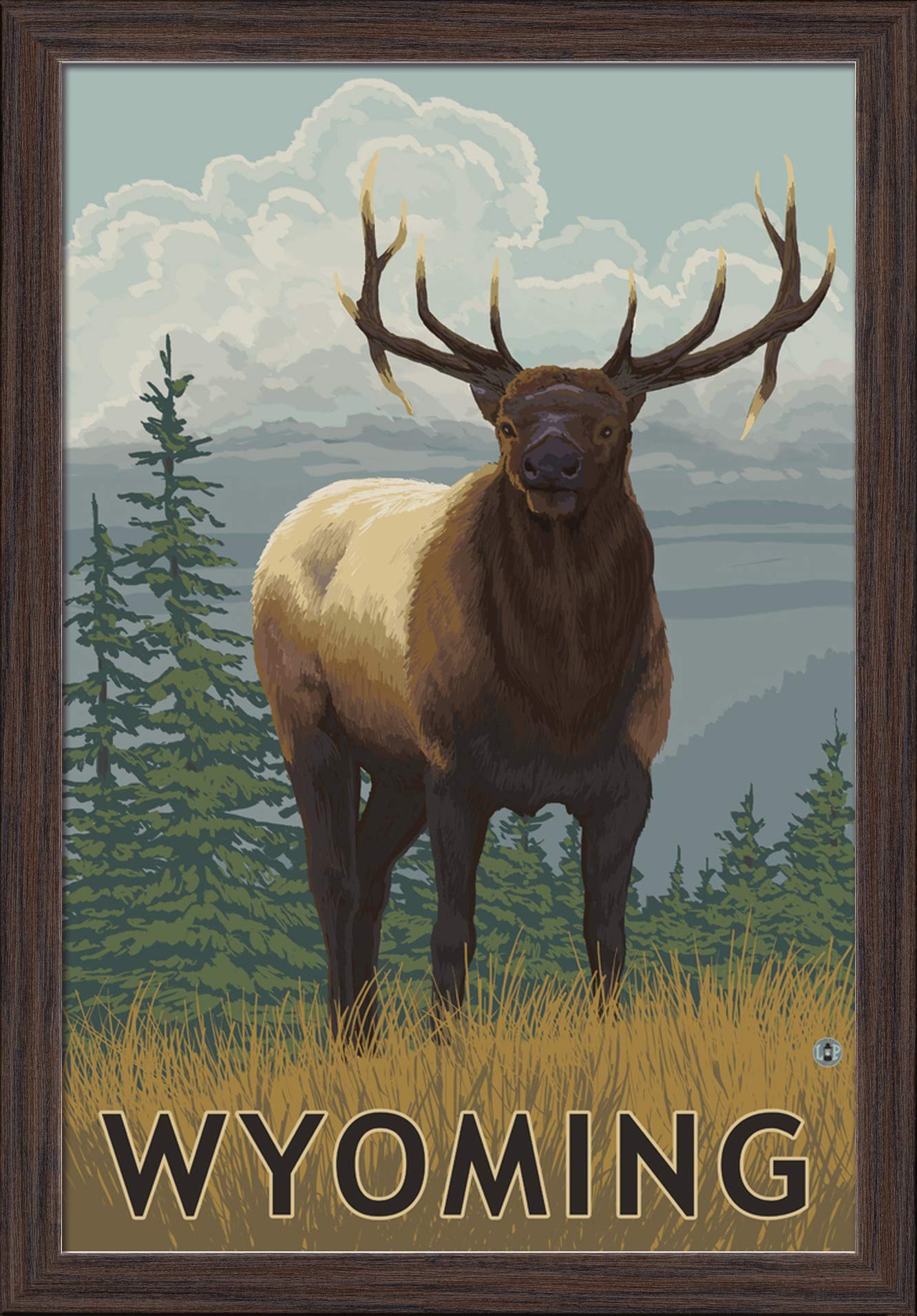Wyoming Elk Scene - 16x24 Giclee Fine Art Print with Recycled Wood Frame in Espresso Brown - Perfect for Living Room, Office or Cabin Decor