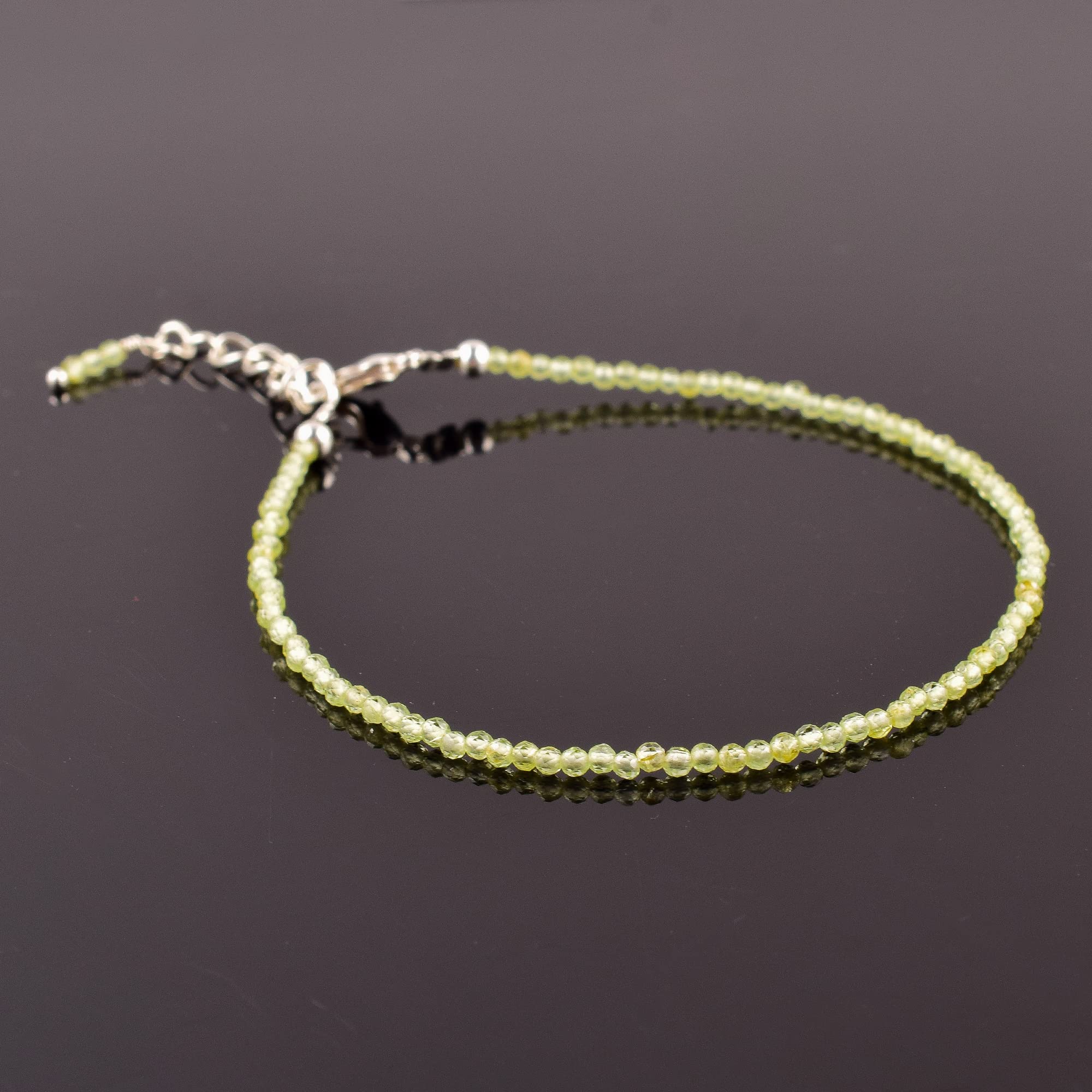 Peridot Micro Beads Bracelet - Dainty Crystal Jewelry for Women, Chakra Healing Birthstone Gift, Adjustable Beaded Bracelet for Yoga, Meditation & Everyday Wear (D)