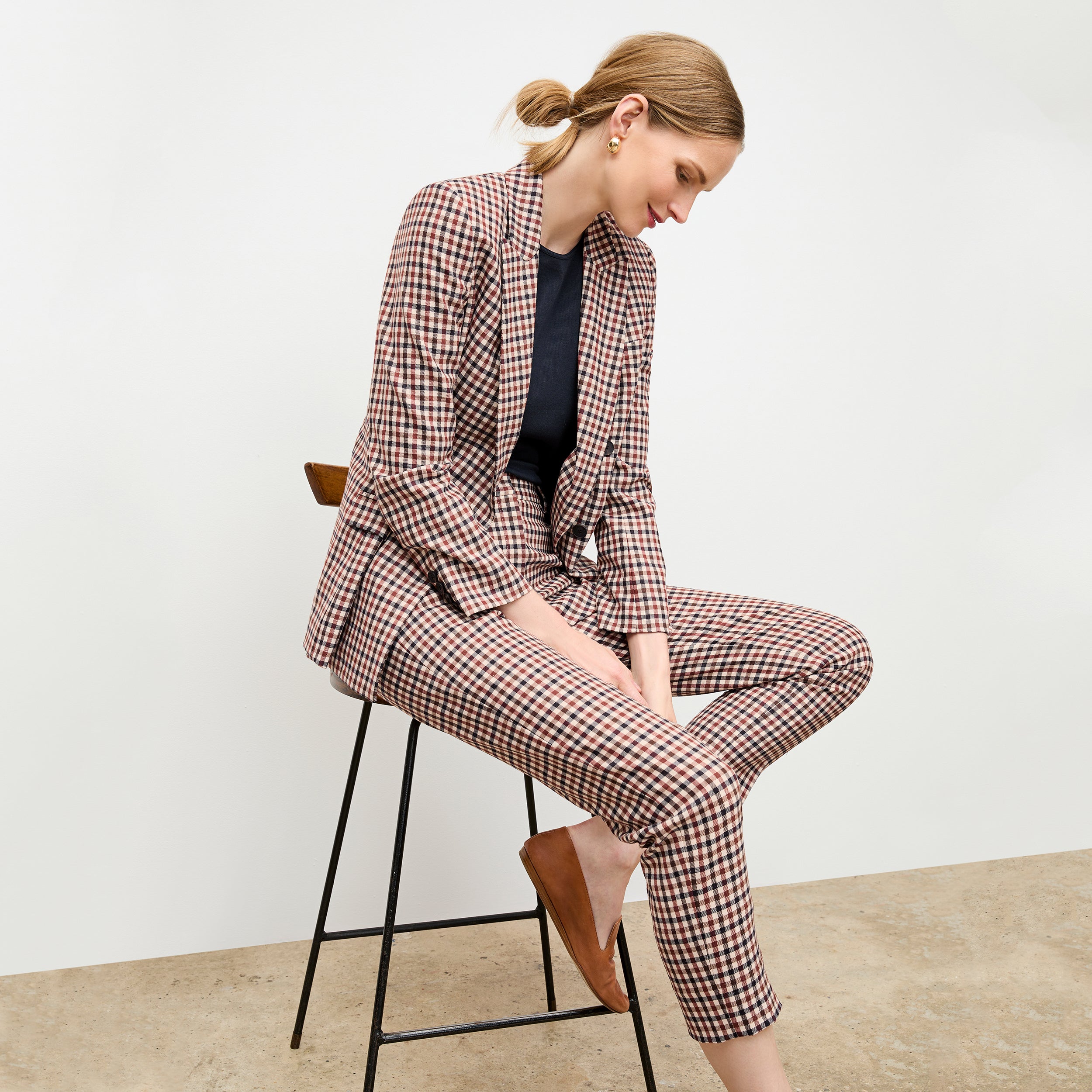 Mejia Men's Windowpane Sharkskin Dress Pants - Classic Business Casual Trousers for Office Work & Formal Events