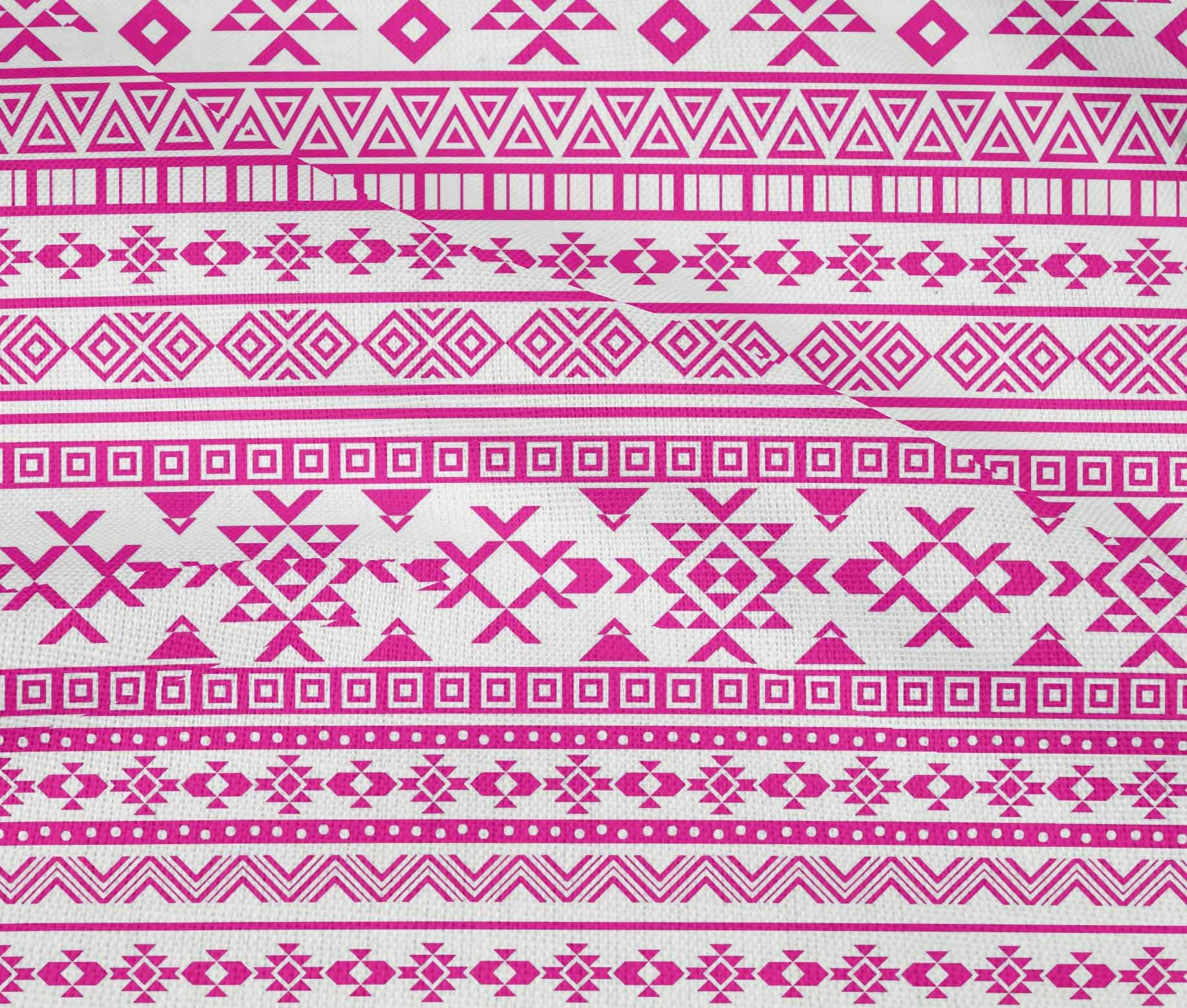 oneOone Cotton Flex Fuschia Pink Geometric Tribal Print Fabric by The Yard - 40 Inch Wide Soft Dress Material for DIY Fashion, Home Decor & Quilting
