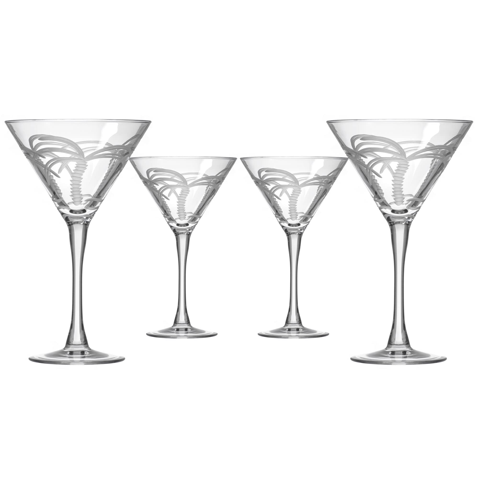 Premium Rolf Glass Palm Tree Martini Glasses Set of 4 - 10oz Lead-Free Crystal Clear Cocktail Glasses with Diamond-Wheel Engraving - Handcrafted in USA - Perfect for Tropical Parties, Beach Weddings & Summer Cocktail Hours