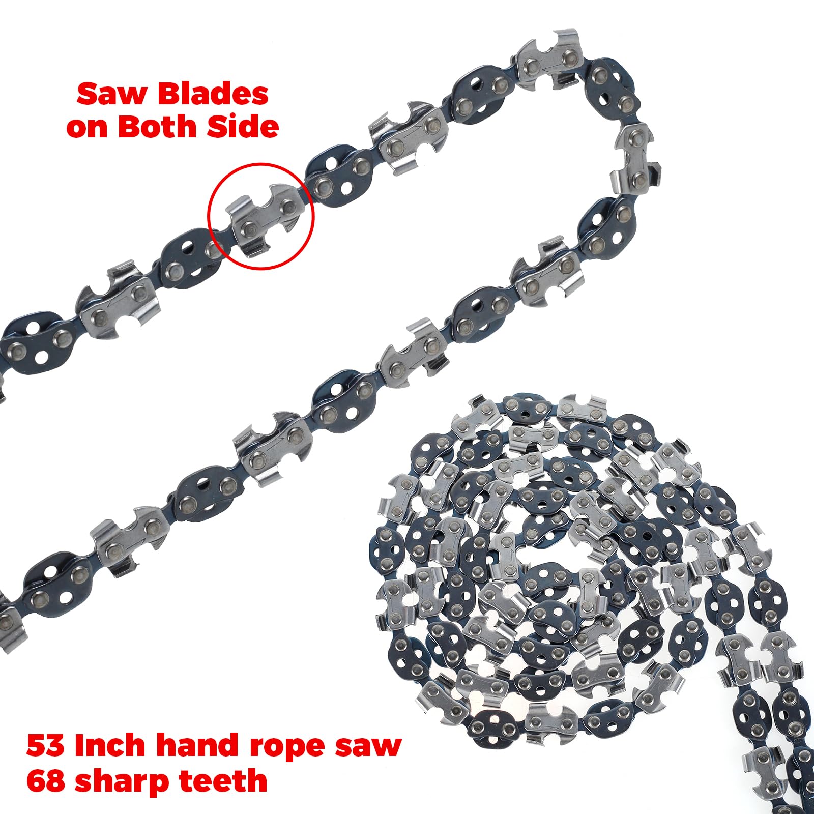 53 Inch High Reach Rope Saw with 68 Teeth - Folding Tree Limb Chainsaw for Trimming, Gardening & Camping | Portable Hand Chainsaw for Cutting Branches, Pruning Trees & Outdoor Survival Tools
