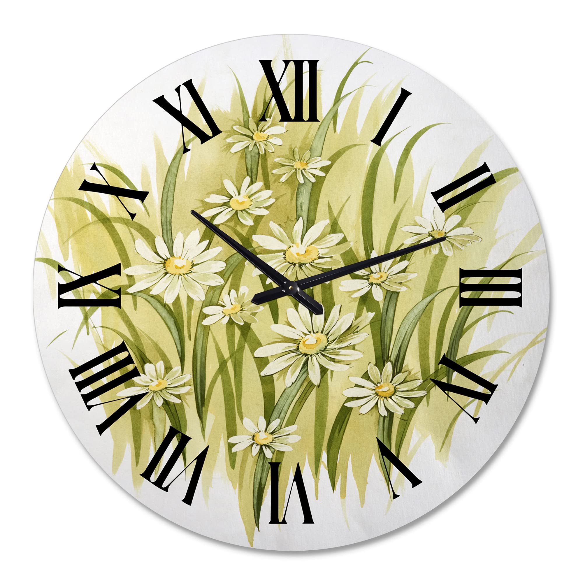 DesignQ Traditional Wall Clock 'White Meadow Flowers' - Large Floral & Botanical Wall Clock for Bedroom, Living Room, Kitchen Decor - Perfect for Home, Office & Farmhouse Style Interiors