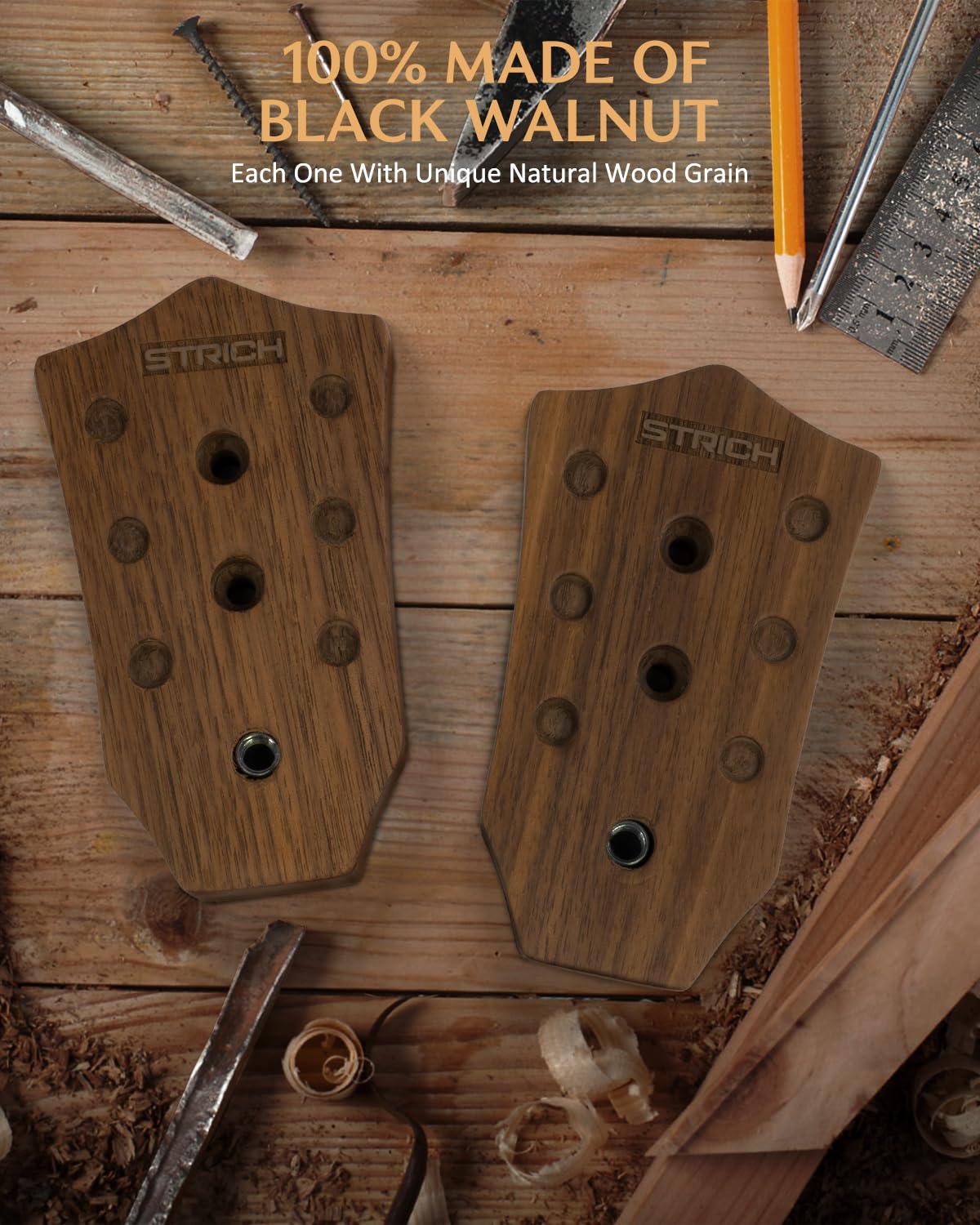 Premium STRICH Guitar Wall Mount - Walnut Base U-Shaped Hanger with Screws for Acoustic/Electric/Classical Guitars, Bass & Banjo (1-Pack) - Space-Saving Instrument Storage for Home Studios & Music Rooms