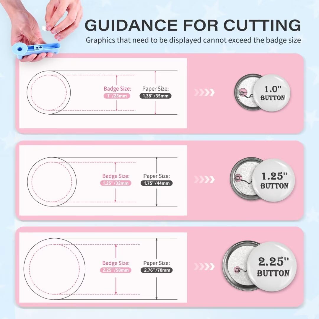 Button Pin Maker Machine Kit - 300 Pcs 1'', 1.25'', 2.25'' Badge Press with Dies, Refills & Circle Cutters for DIY Custom Pins - Perfect for Events, Parties, Fundraisers & Craft Projects