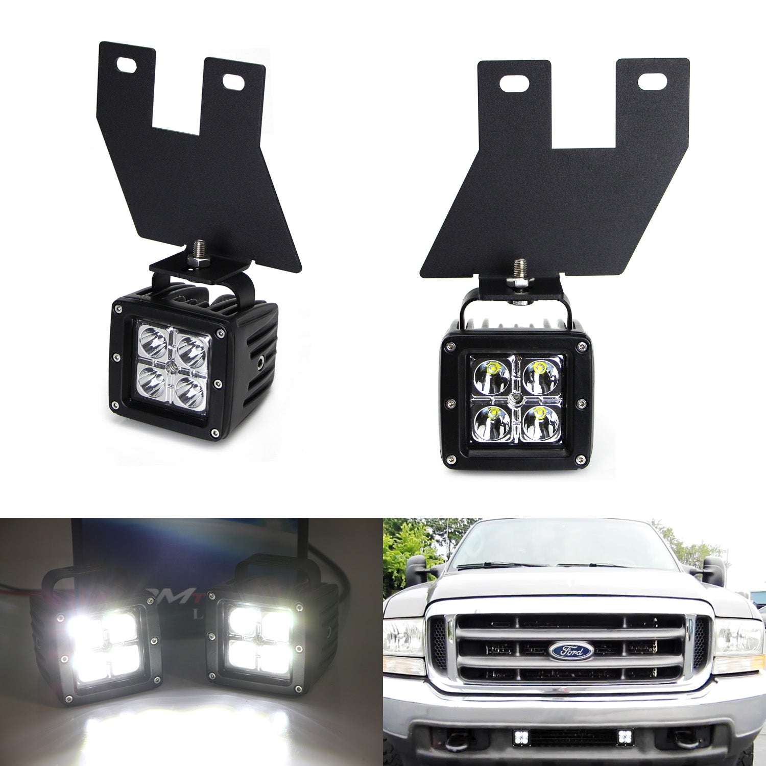 40W CREE LED Pods with Fog Light Bracket & Wiring Kit - Compatible with Ford F250 F350 F450 Excursion - Off-Road, Fog Lights, Truck Lighting Upgrade