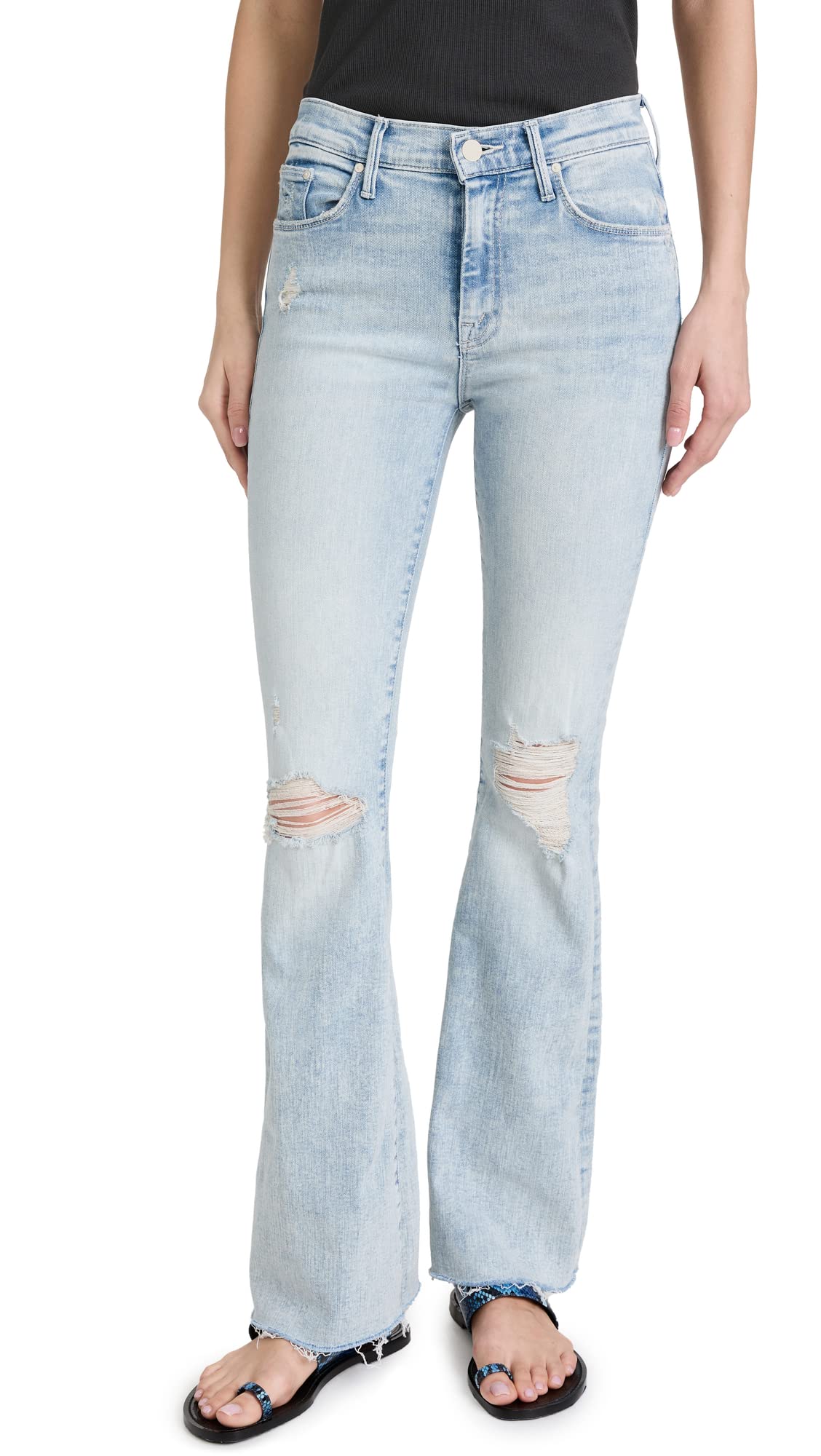 MOTHER Women's The Weekender Frayed Hem Distressed Denim Jeans - Casual High Waist Skinny Jeans for Weekend Outfits & Street Style Fashion