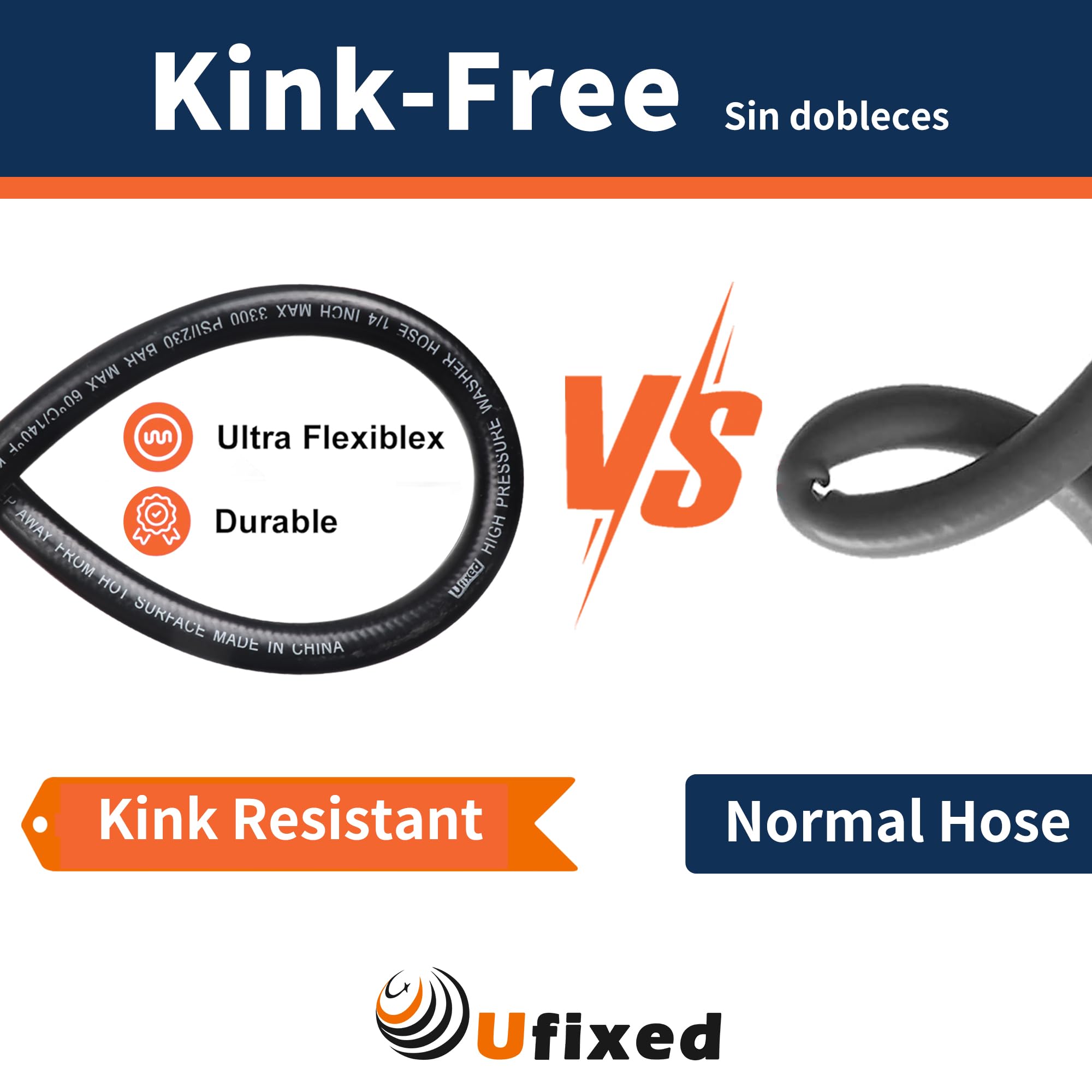 Ufixed 25FT 3300 PSI Pressure Washer Hose - Lightweight & Durable for Outdoor Cleaning