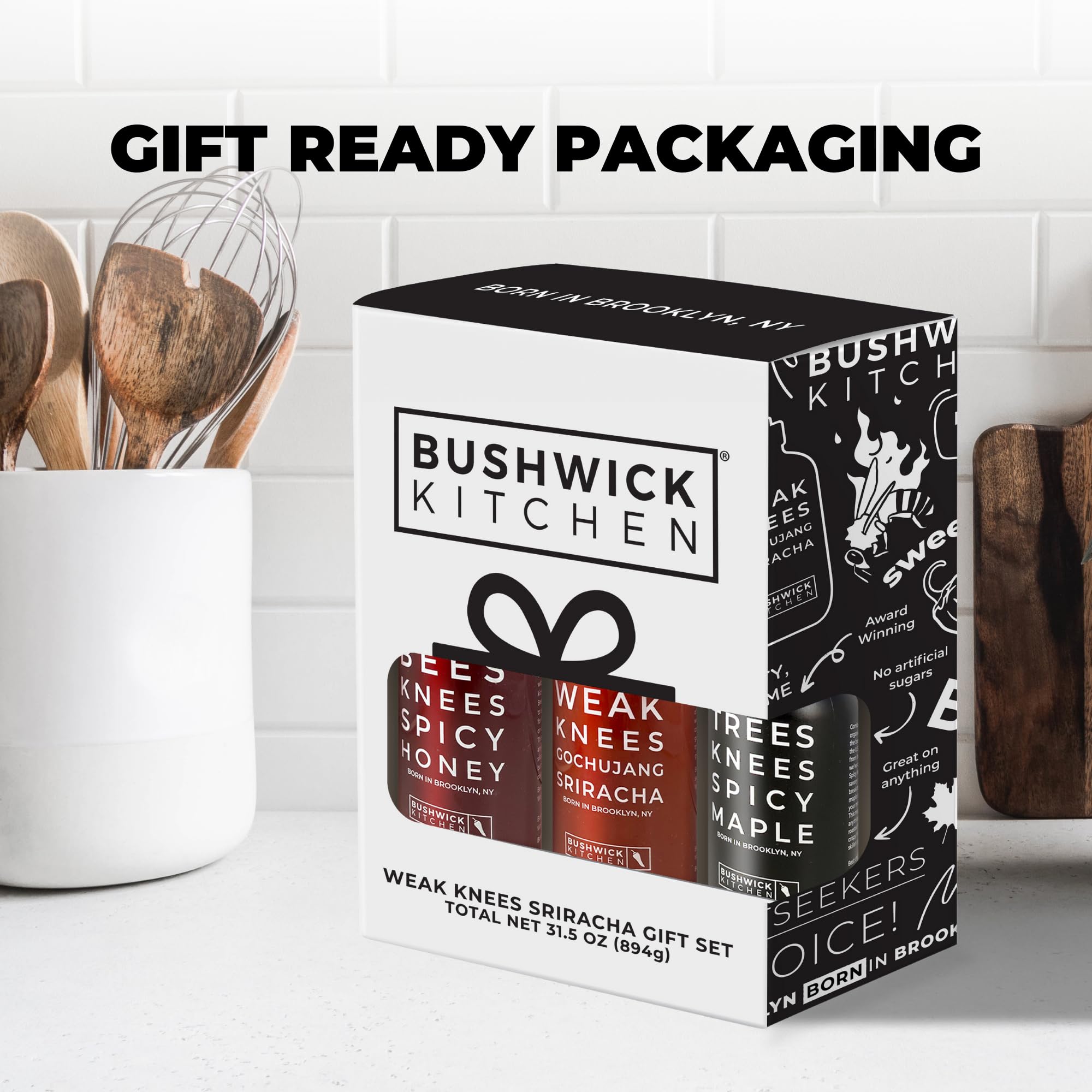 Spicy Sampler Gift Box - Gochujang Sriracha, Maple Syrup & Honey Hot Sauces - Perfect for BBQ & Gifts