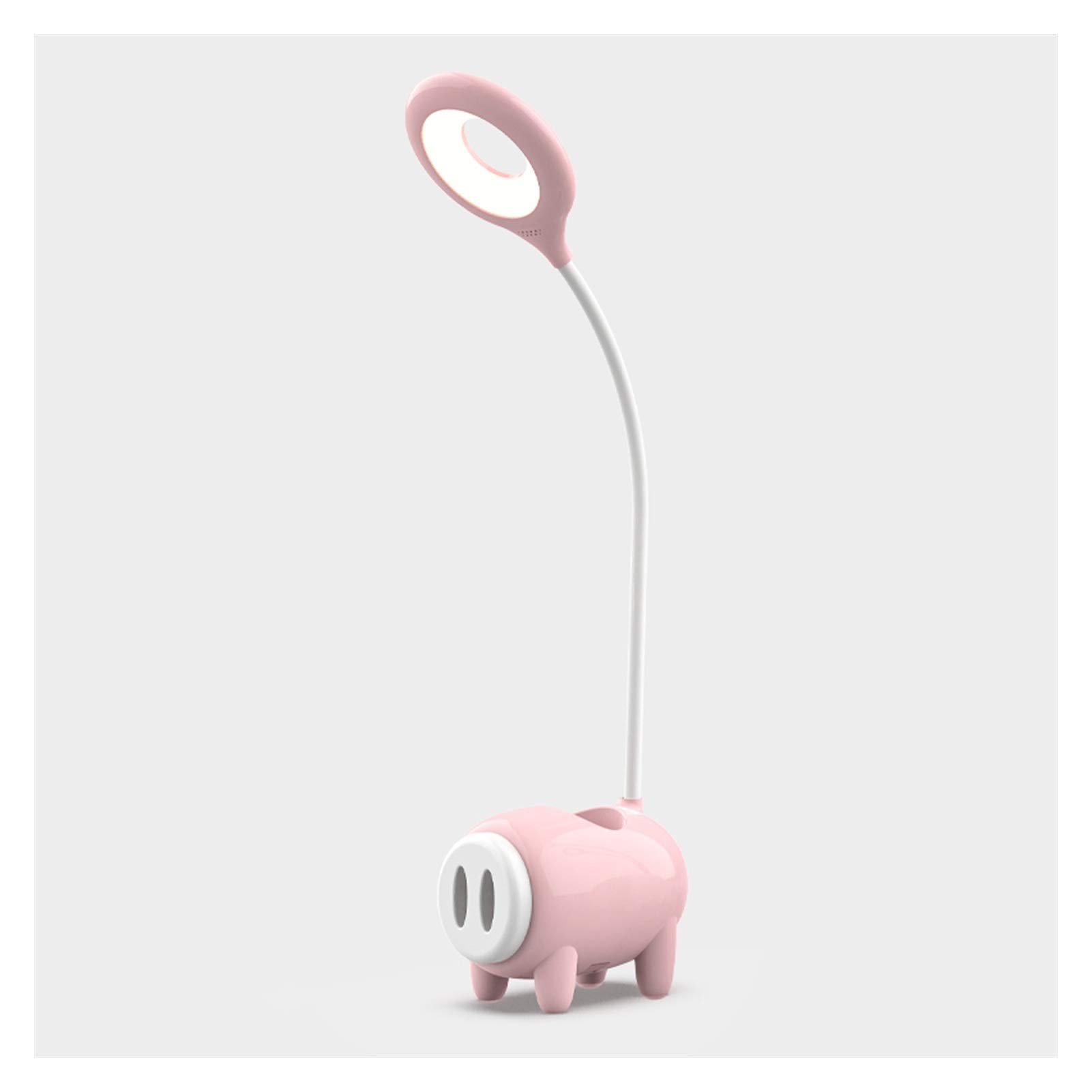 TOMYEUS Dimmable LED Desk Lamp with USB Charging Port - Adjustable Study Light with Touch Control, Pen Holder & Phone Stand - Pink Reading Lamp for Office, Study, Bedroom, and Home Decor