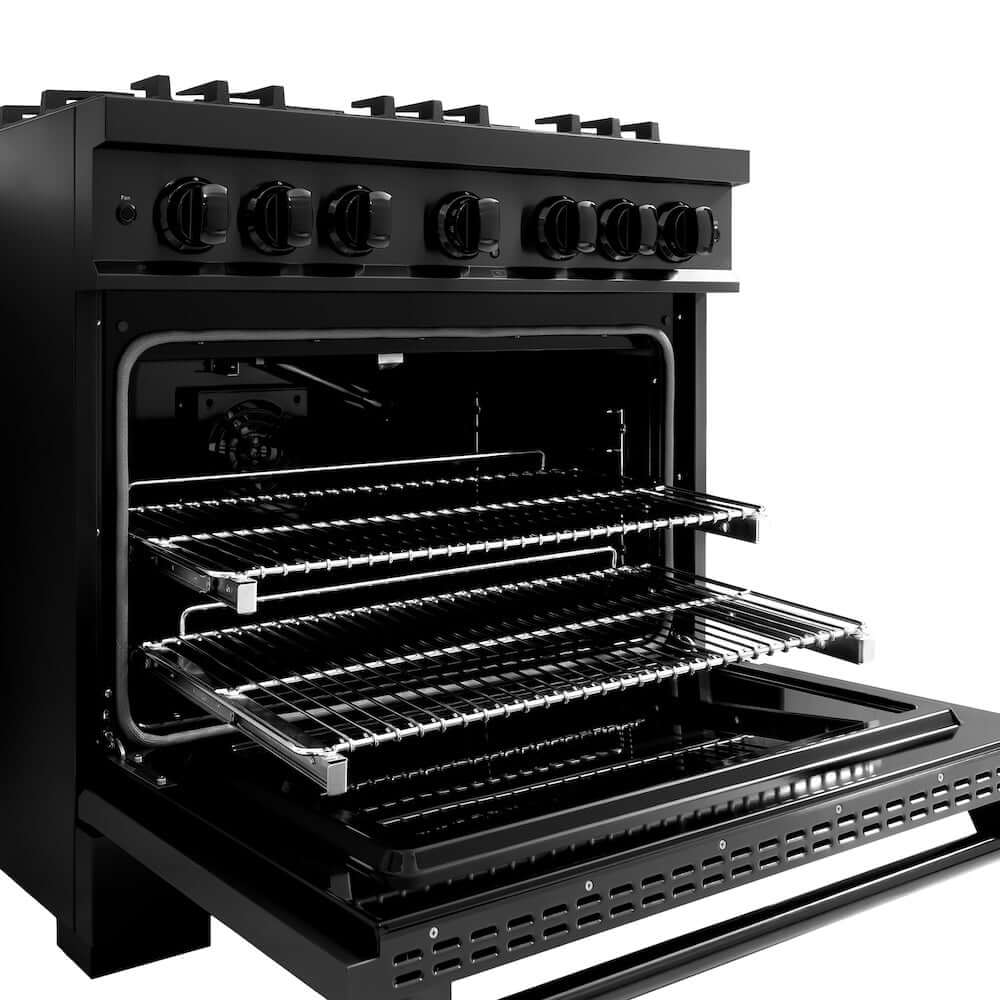 ZLINE 36 Inch 5.2 Cu. Ft. Black Stainless Steel Gas Range with 6 Burner Cooktop & Convection Oven - Perfect for Modern Kitchens & Professional Style Cooking (Model CGRB 36)