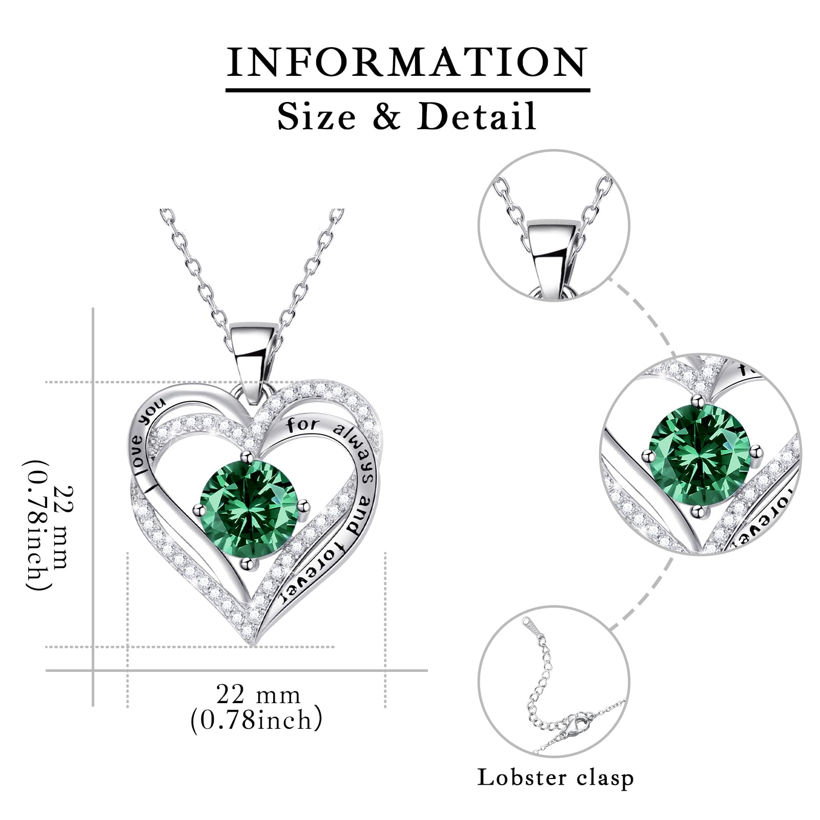Elegant Silver Heart Necklace for Women - Emerald Birthstone Jewelry, Perfect Birthday Gift for Mom & Anniversary Present | Ideal for Special Occasions & Everyday Wear