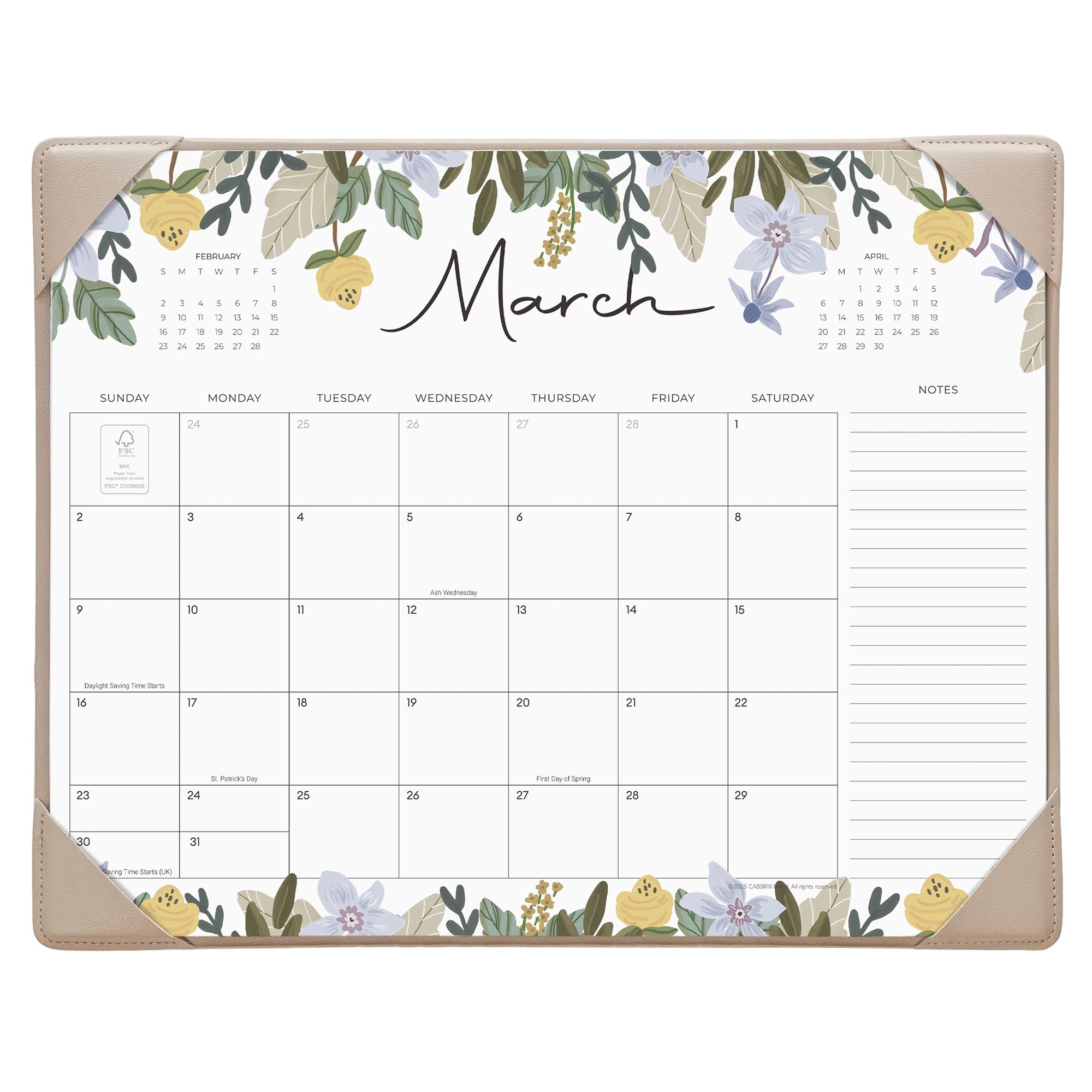 Cabbrix 2025-2026 Floral Desk Calendar with Blotter Pad | 15x12 Inch March 2025-June 2026 Planner | Home, School & Office Organization | Perfect for Scheduling, Note-Taking & Workspace Decor (Floral Design)