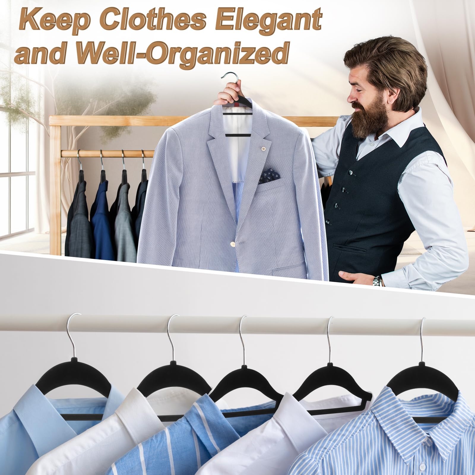 12 Pack Velvet Suit Hangers for Men with 360° Rotating Hooks - Space Saving Non-Slip Clothes Hangers for Dress, Pants, Shirts, Skirts & Ties - Perfect for Closet Organization & Wardrobe Storage
