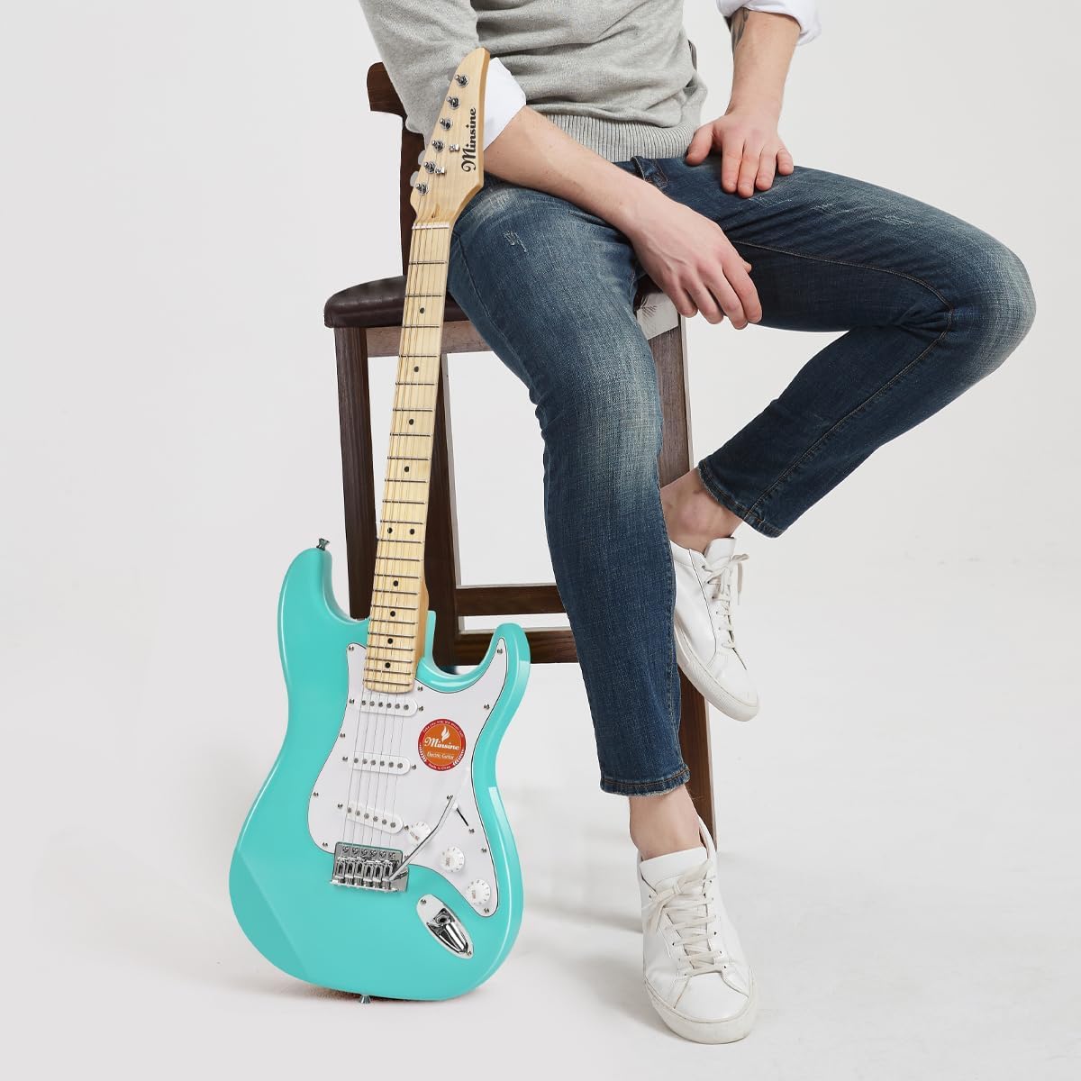 39 Inch Full Size Electric Guitar with Solid Body & S-S-S Pickups - 6 String Beginner Guitar Kit Includes Gig Bag, Strap, Tremolo Arm, Cable & Picks (Green, Model MS100) - Perfect for Beginners, Practice, Live Performances & Home Recording