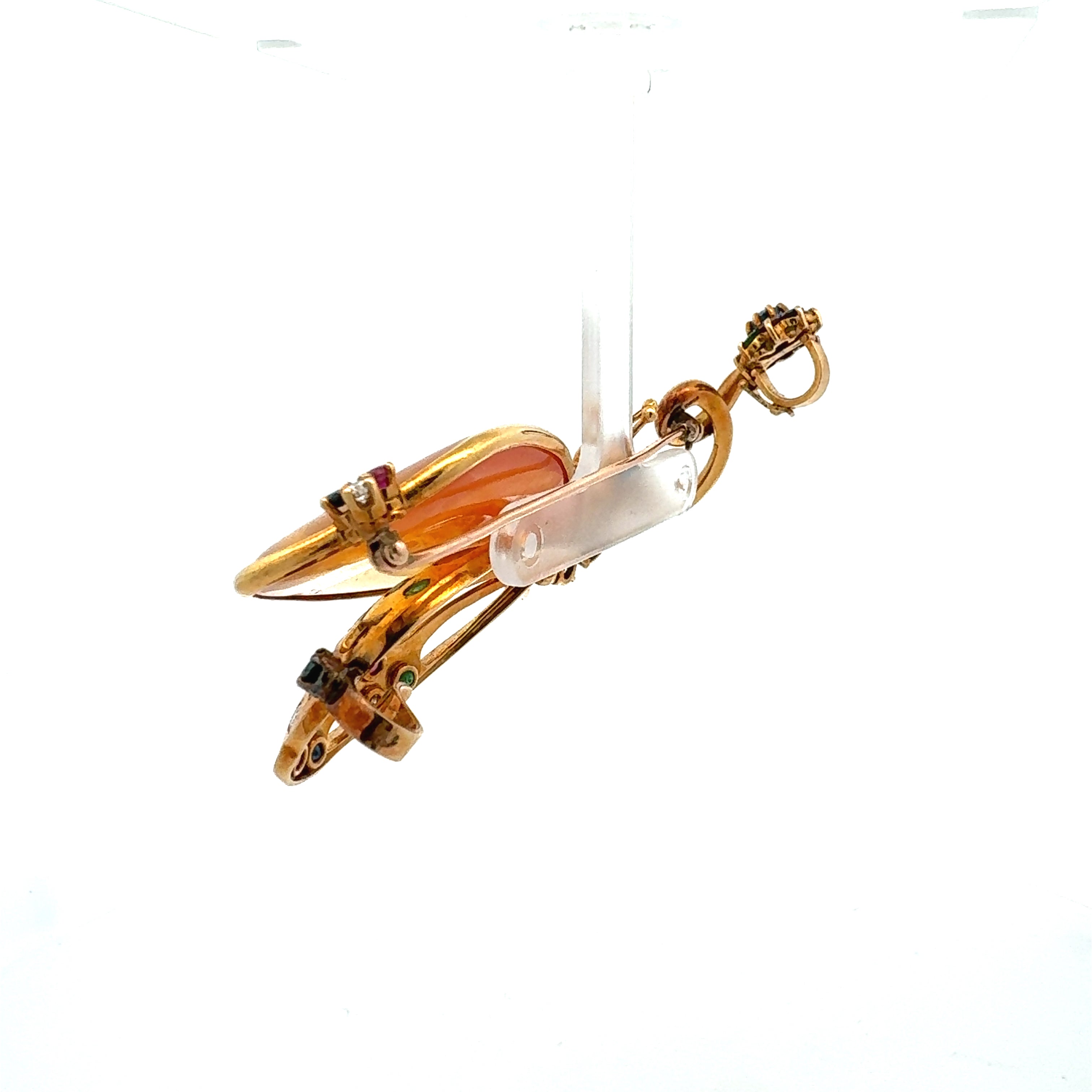 0.80 Carat Sapphire, 0.65 Carat Diamond, 0.60 Carat Ruby & Emerald 18K Yellow Gold Brooch Pin - Elegant Jewelry Gift for Women, Perfect for Weddings, Anniversaries & Special Occasions