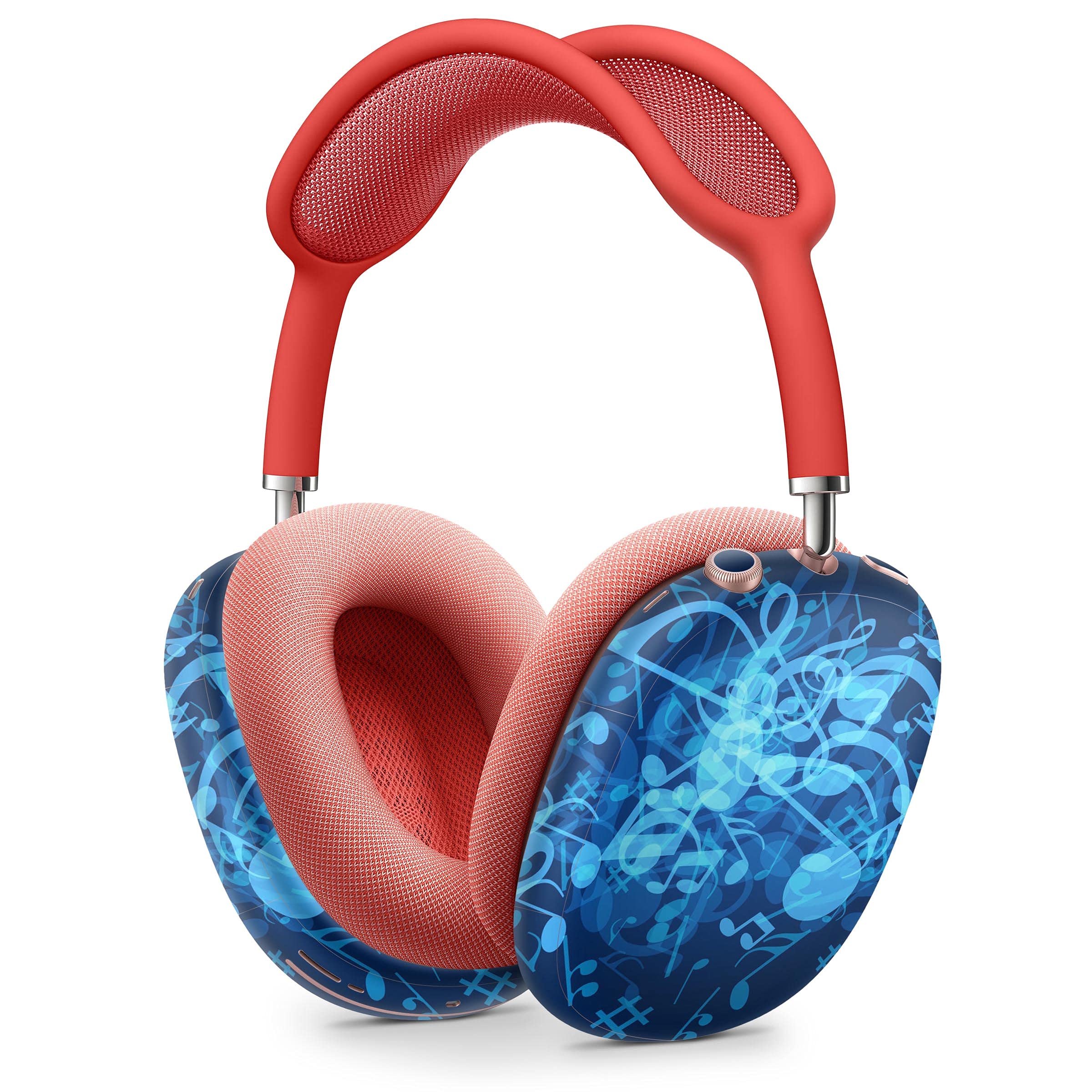 Glowing Blue Music Notes Vinyl Skin Wrap for Apple AirPods Pro Max - Full Body Protective Decal Cover Compatible with Wireless Bluetooth Headphones - Perfect for Music Lovers, DJs & Gift Giving