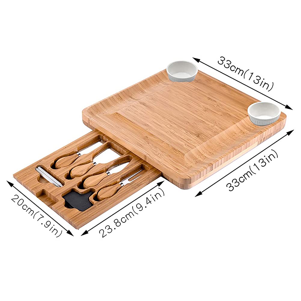 Premium Bamboo Cheese Board Set with Knives - Charcuterie Serving Tray, Wooden Cutting Board & Platter for Entertaining - Perfect for Wine Pairings, Charcuterie Nights & Dinner Parties