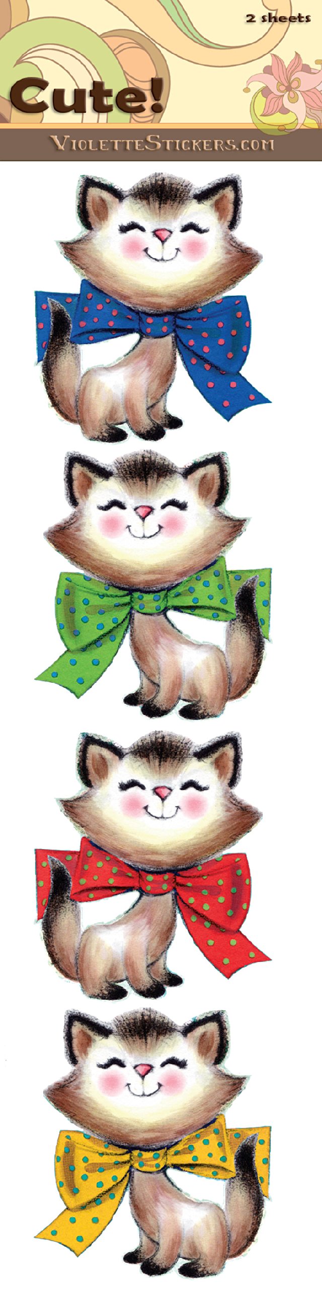 Adorable Cat Stickers with Bows - Waterproof Vinyl Decals for Laptops, Phones, Scrapbooks & DIY Crafts - Cute Kitty Stickers for Kids & Pet Lovers